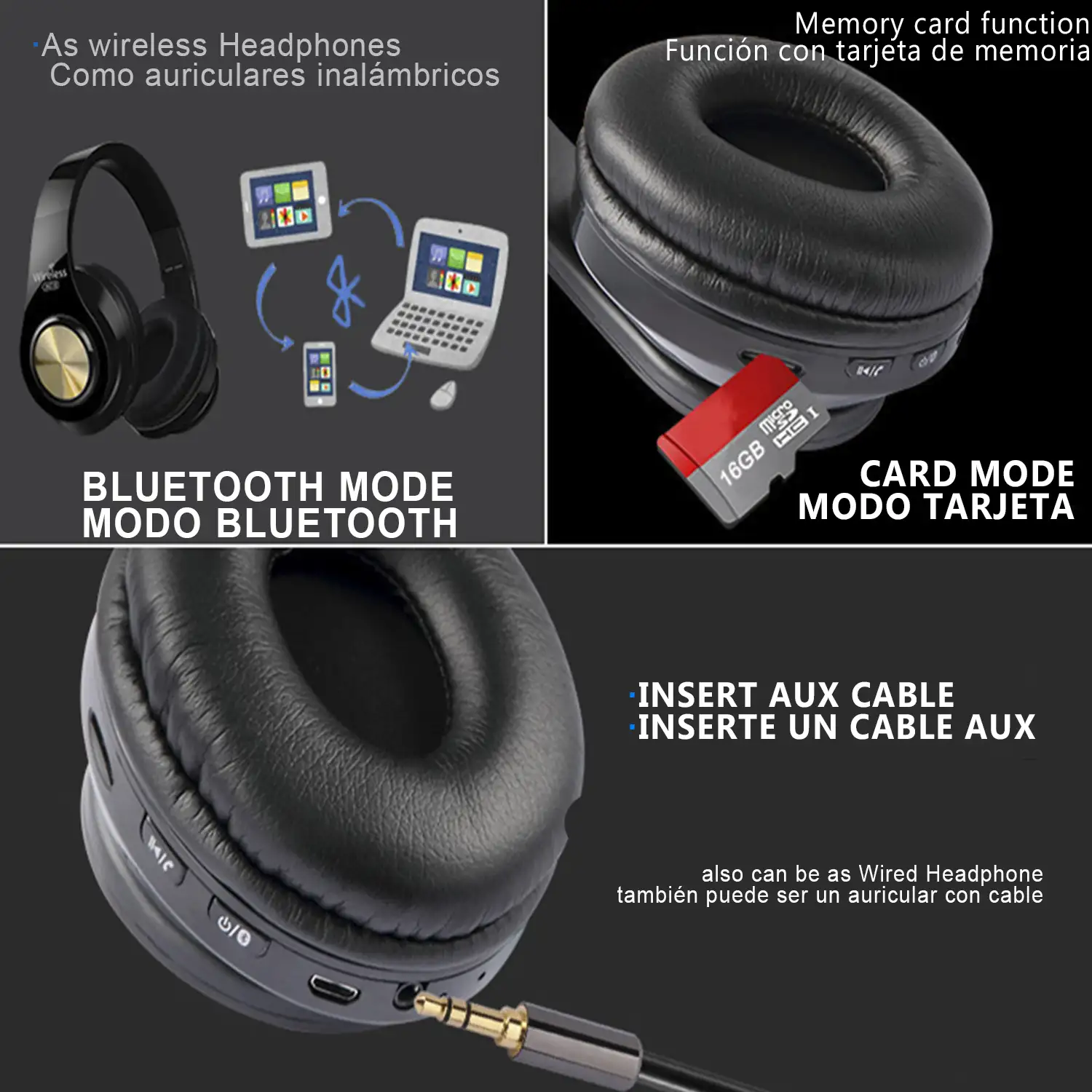 Cascos HZ-10 Bluetooth 4.2 con función manos libres, radio FM y puerto para tarjetas Micro SD