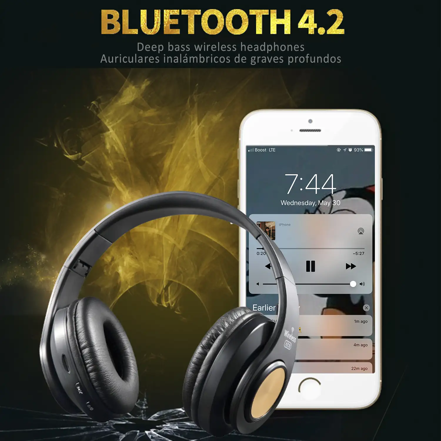 Cascos HZ-10 Bluetooth 4.2 con función manos libres, radio FM y puerto para  tarjetas Micro