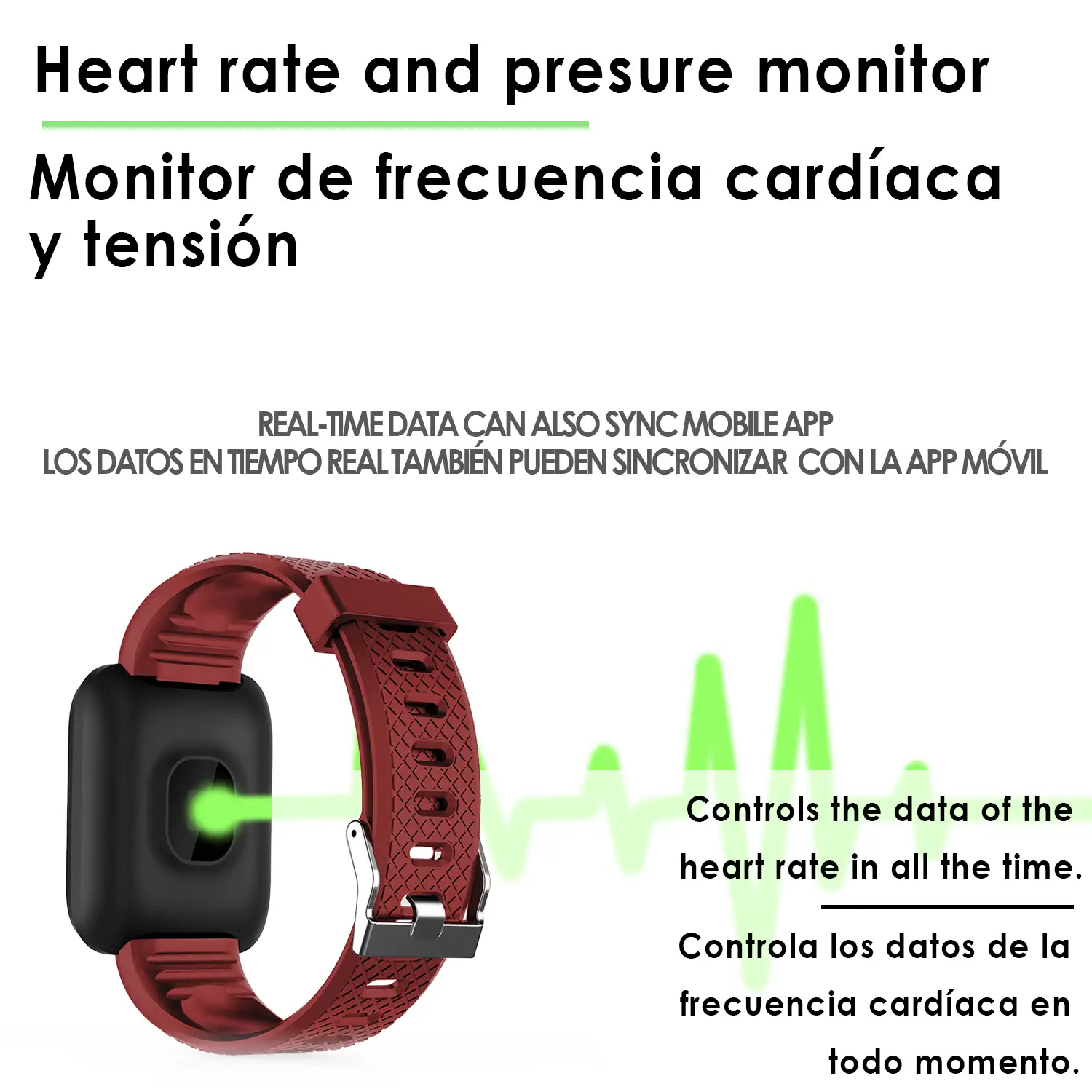 Brazalete inteligente ID116 Bluetooth 4.0 pantalla color, monitor cardiaco, pulso y modo multideporte