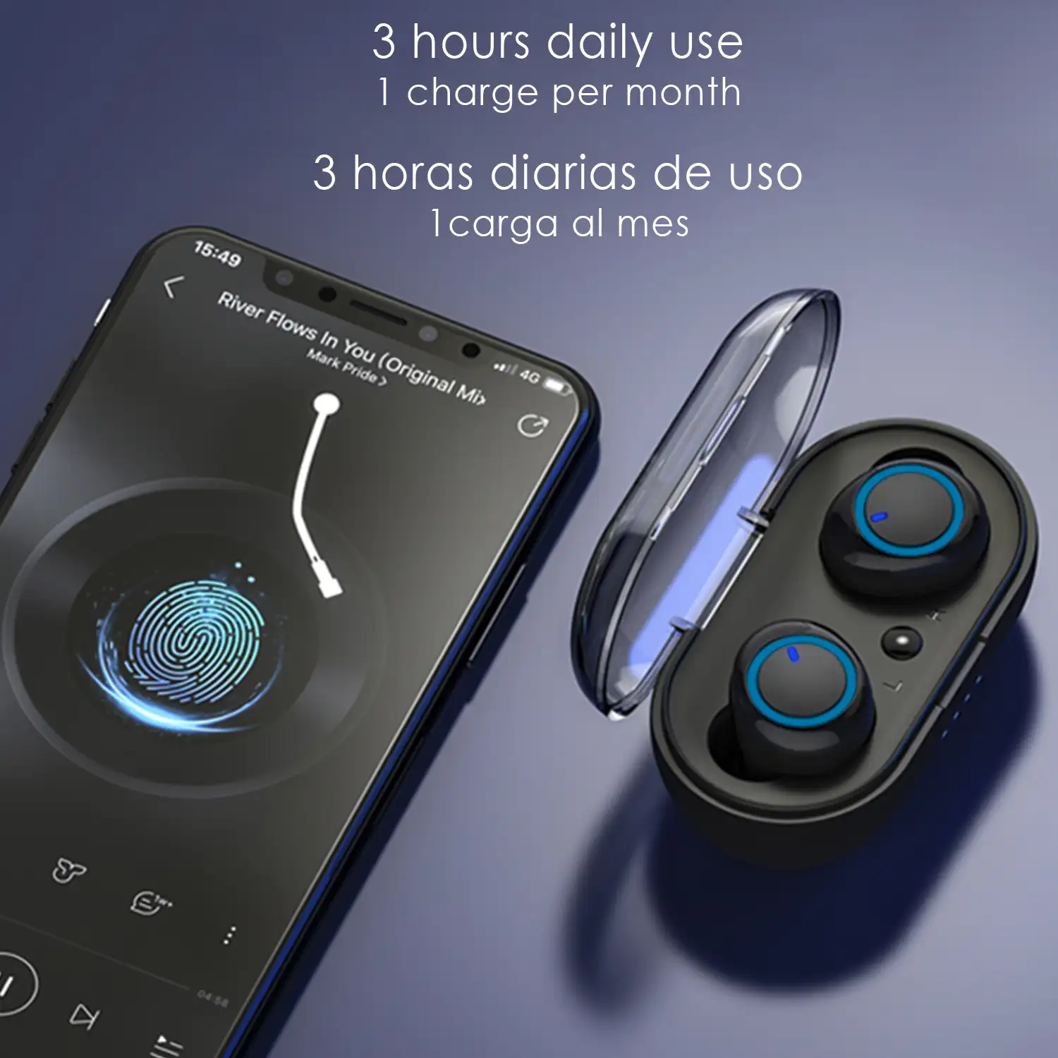 Auriculares DAM D10 TWS Bluetooth 5.0 táctiles con base de carga y acceso a Siri