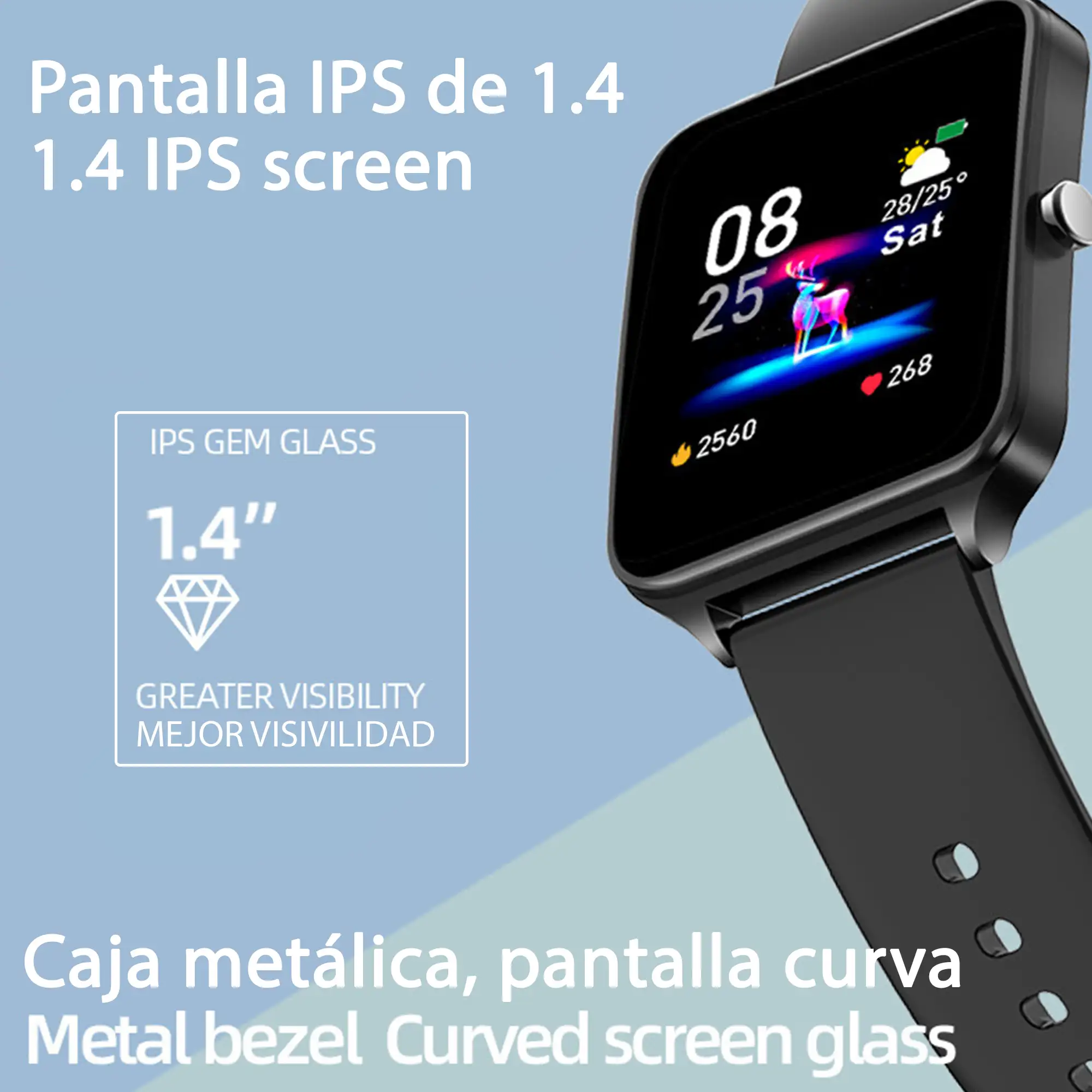 Smartwatch B20 con 8 modos deportivos, oxígeno en sangre, pulso, notificaciones iOS y Android