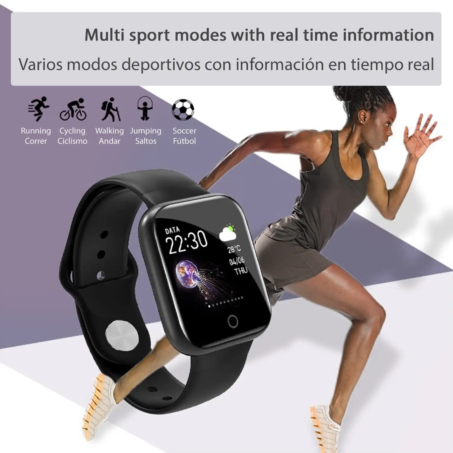 Smartwatch I5 con 5 modos deportivos, oxígeno en sangre, pulso, notificaciones iOS y Android.