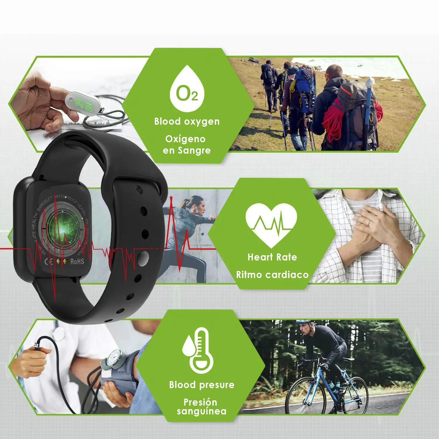 Smartwatch I5 con 5 modos deportivos, oxígeno en sangre, pulso, notificaciones iOS y Android.