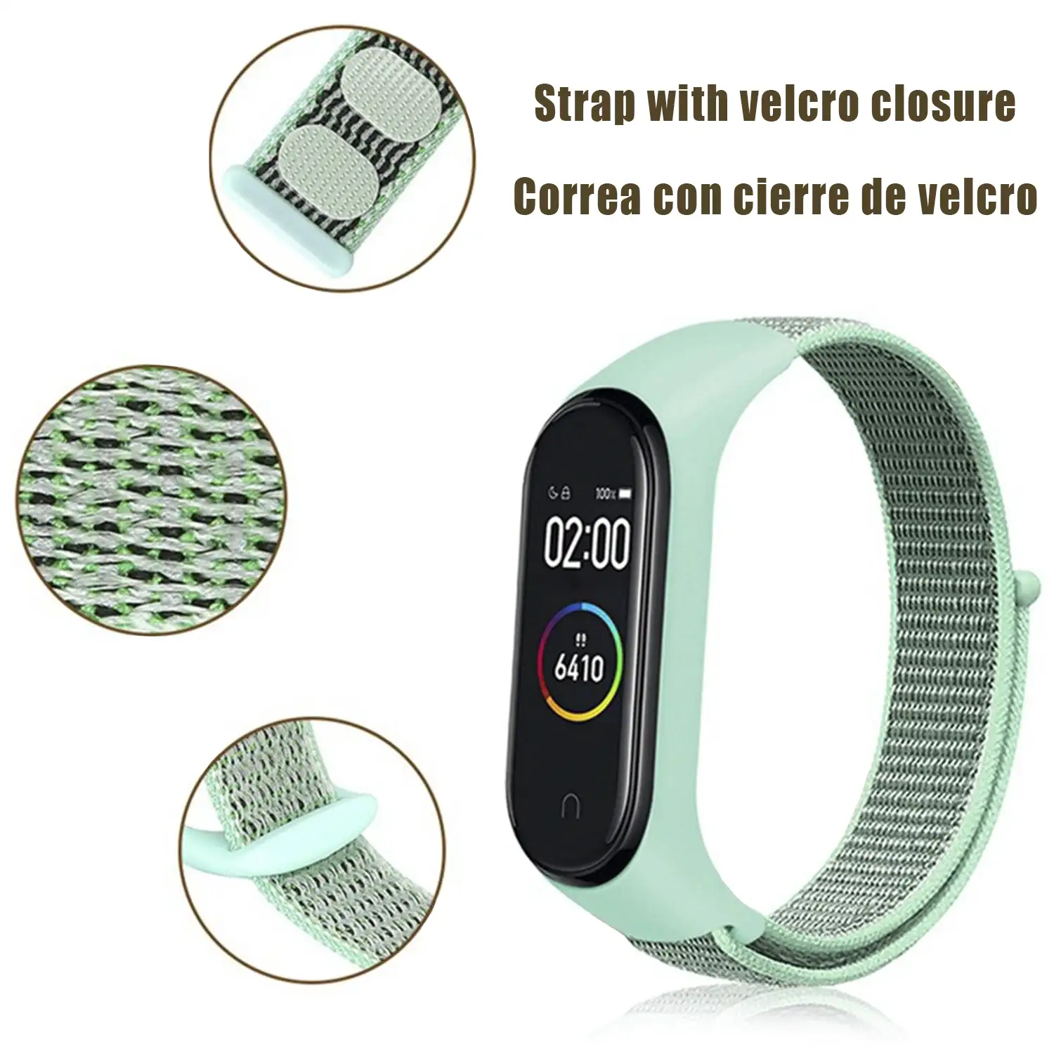 Correa de nylon con cierre de velcro Compatible con Xiaomi Band 3 y 4