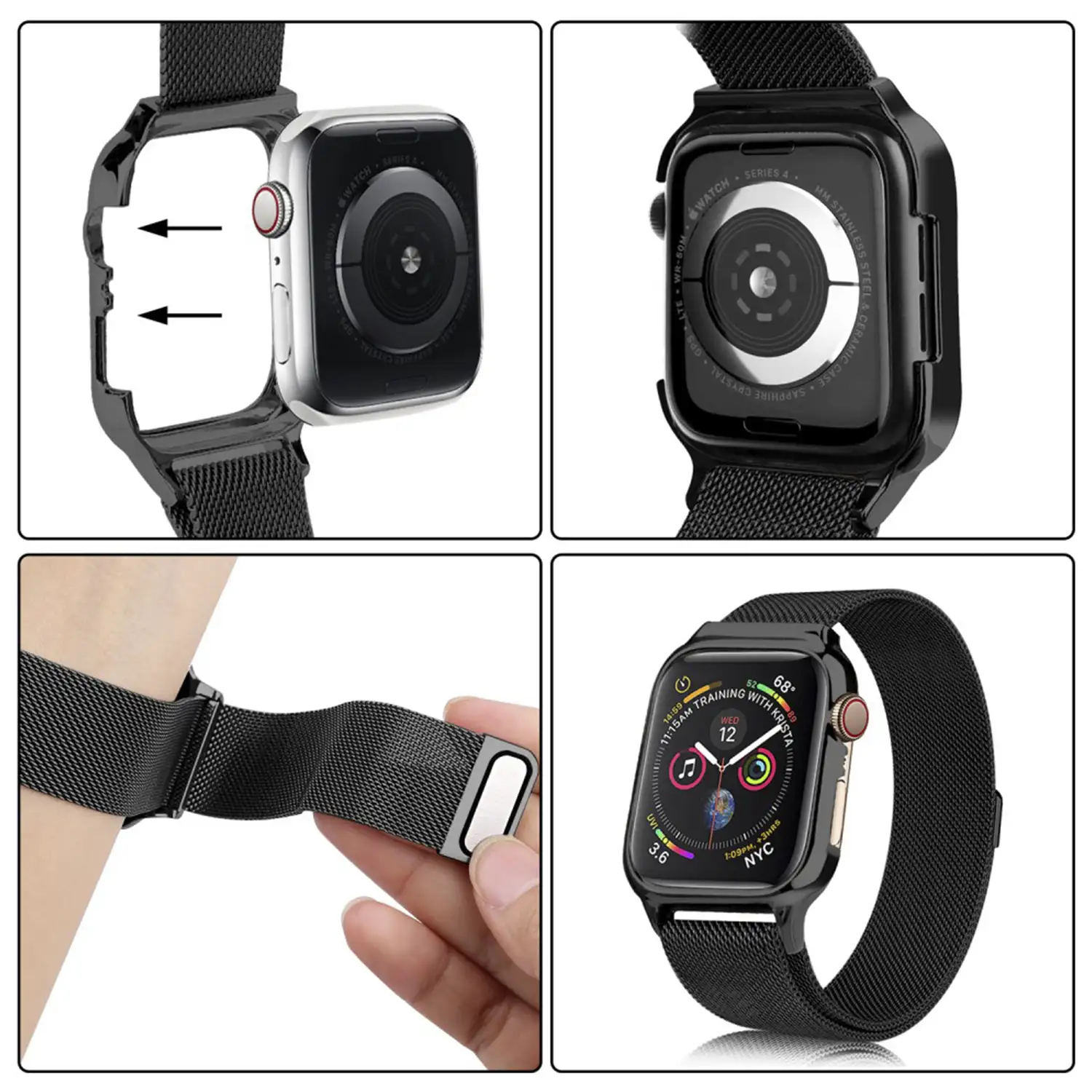 Correa milanesa con carcasa rigida y cierre magnetico compatible iWatch 44mm