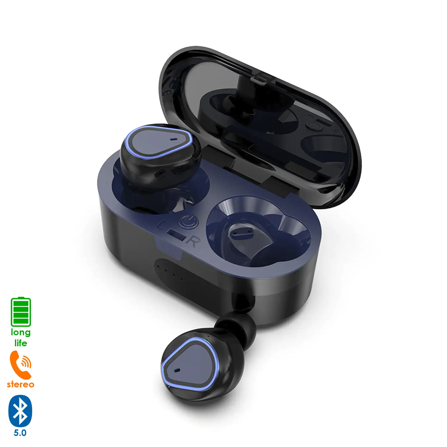 Auriculares TWS 207 Bluetooth 5.0 con base de carga de 350mAh