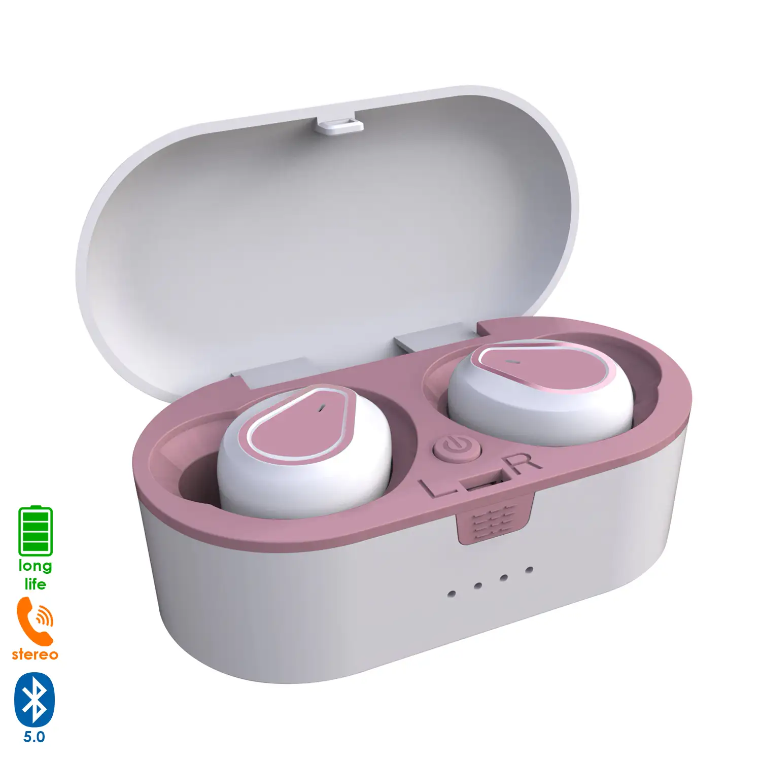 Auriculares inalambricos Bluetooth 5.0 Wireless Base Carga Rosa