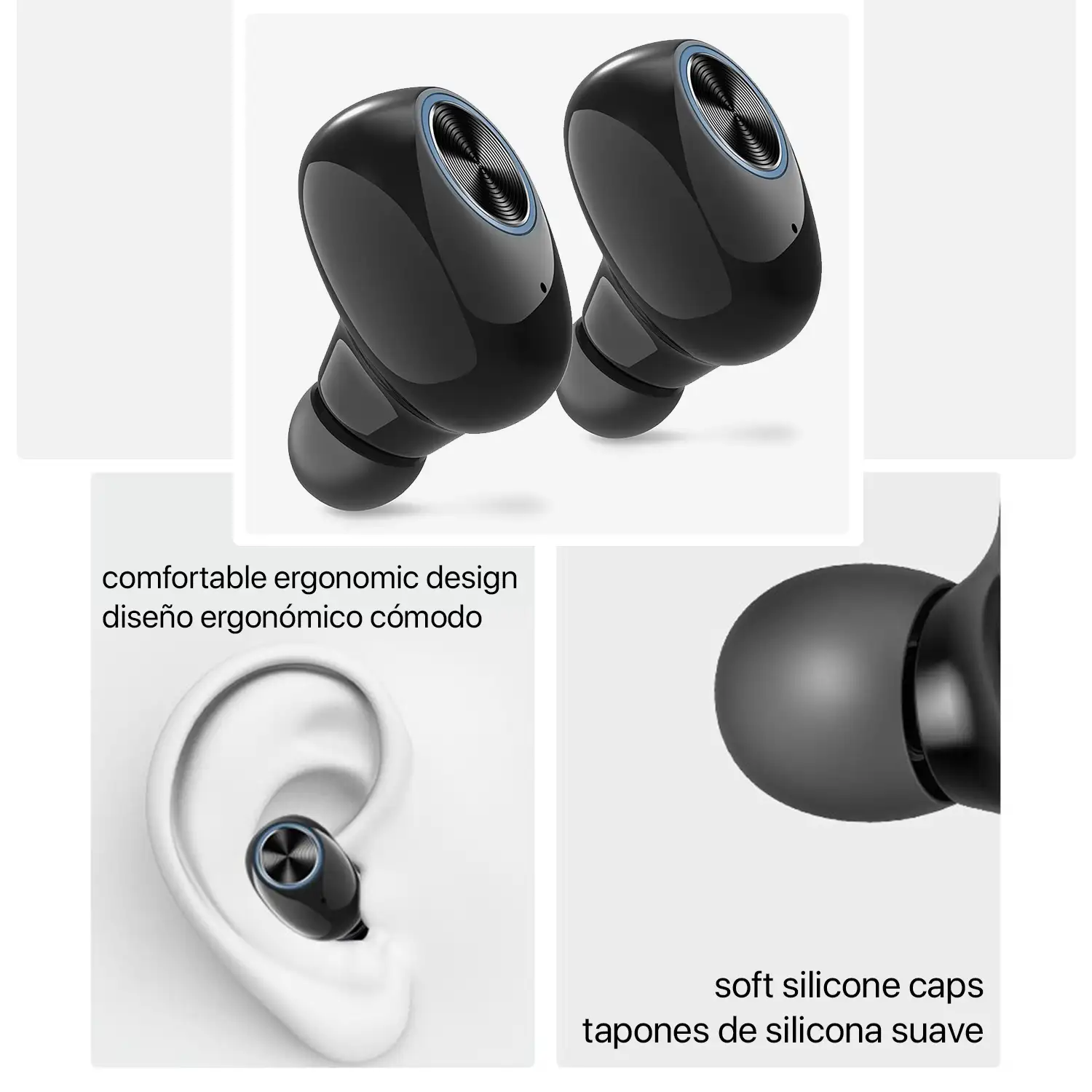 Auriculares DAM V6 TWS Bluetooth 5.0 con base de carga Powerbank y sincronización automática