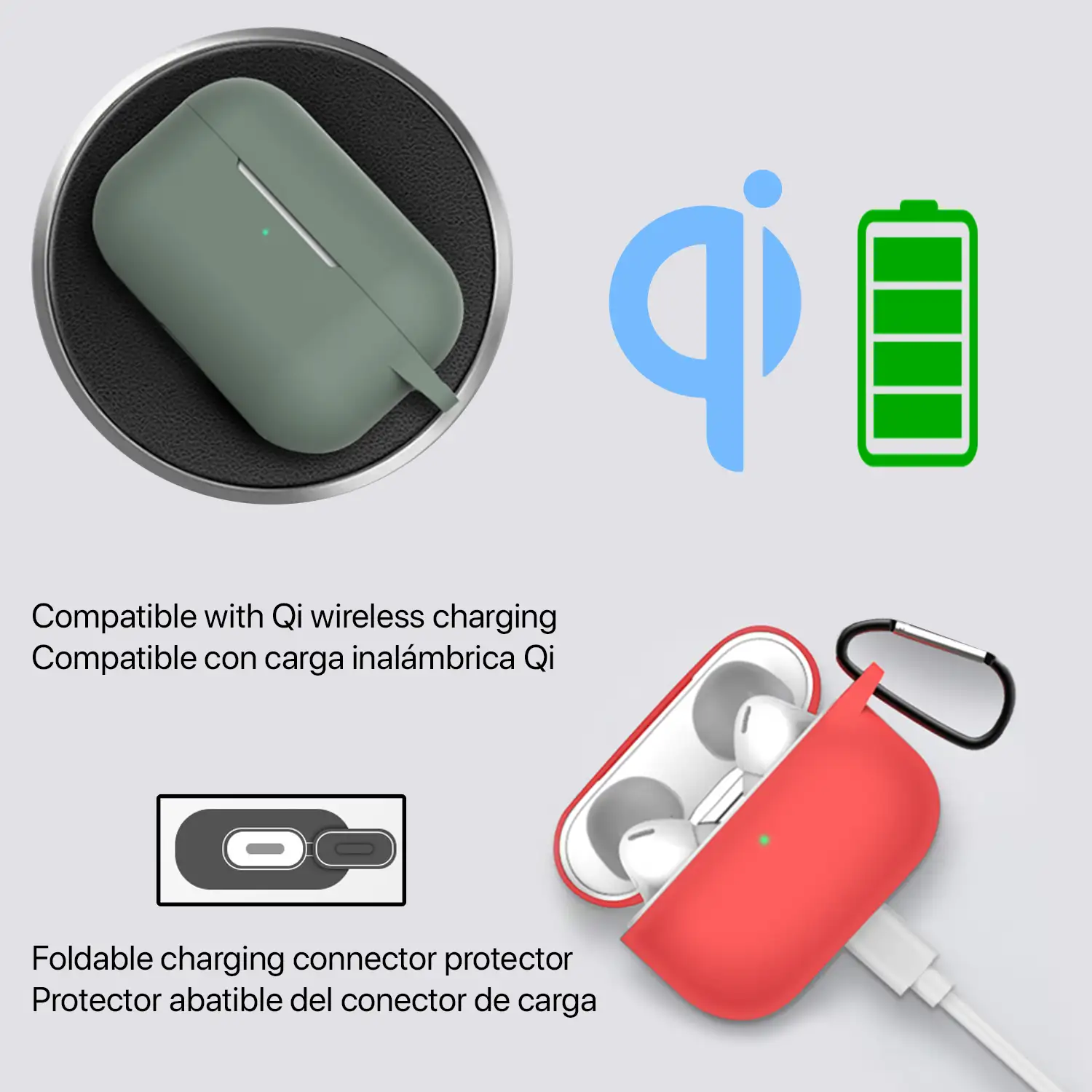 Funda de silicona para base de carga de AirPods Pro, con mosquetón