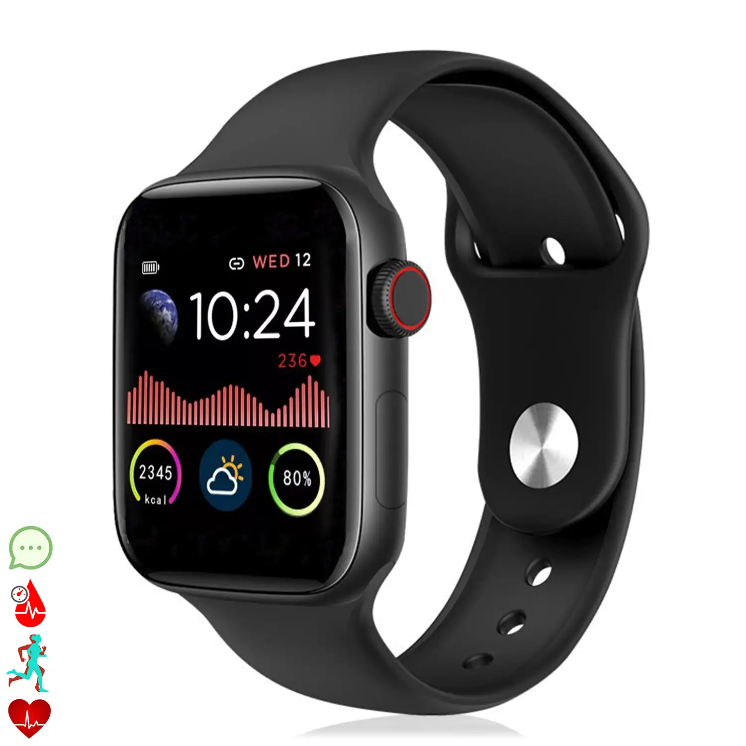 Smartwatch W58 Bluetooth con termómetro, monitor cardiaco y notificaciones.