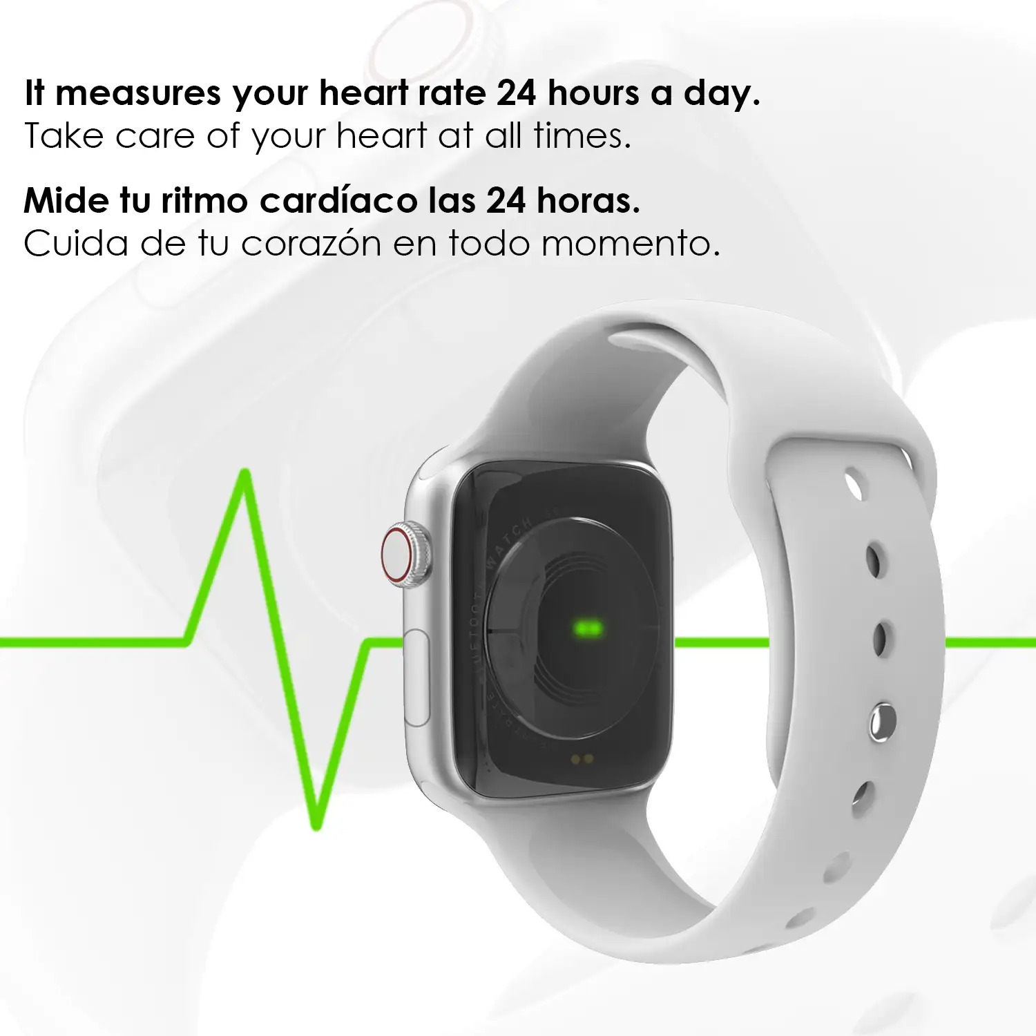 Smartwatch W58 Bluetooth con termómetro, monitor cardiaco y notificaciones.