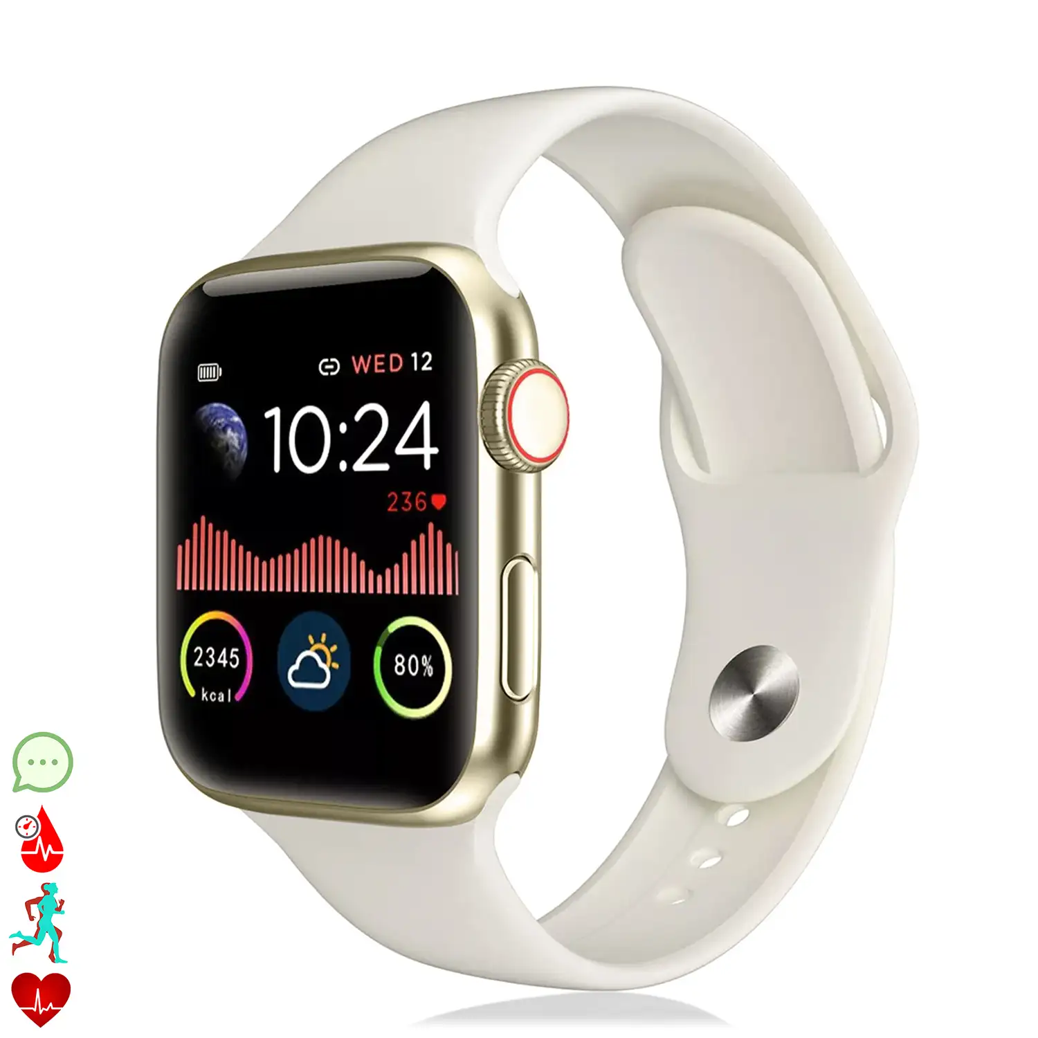 Smartwatch W58 Bluetooth con termómetro, monitor cardiaco y notificaciones.