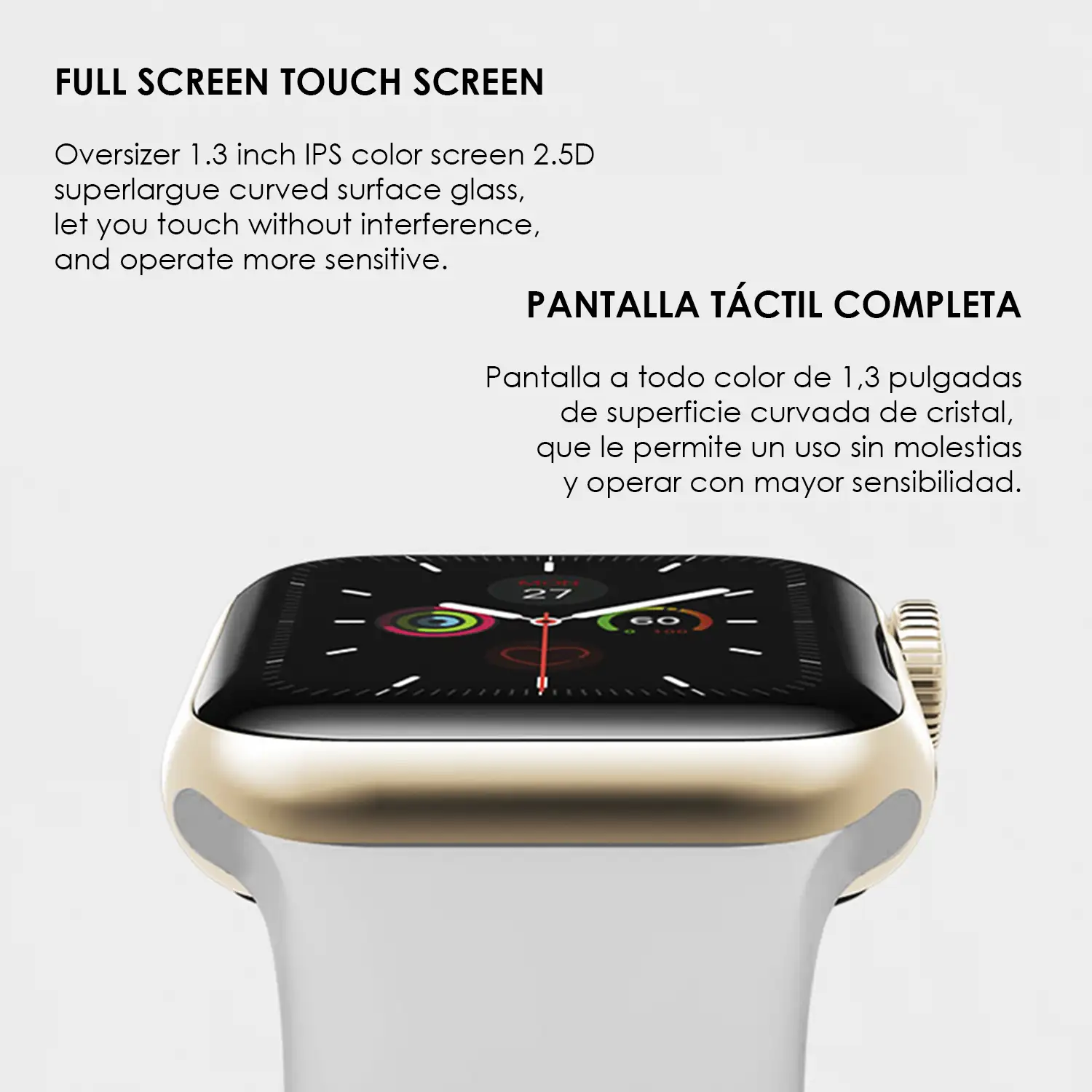 Smartwatch W58 Bluetooth con termómetro, monitor cardiaco y notificaciones.