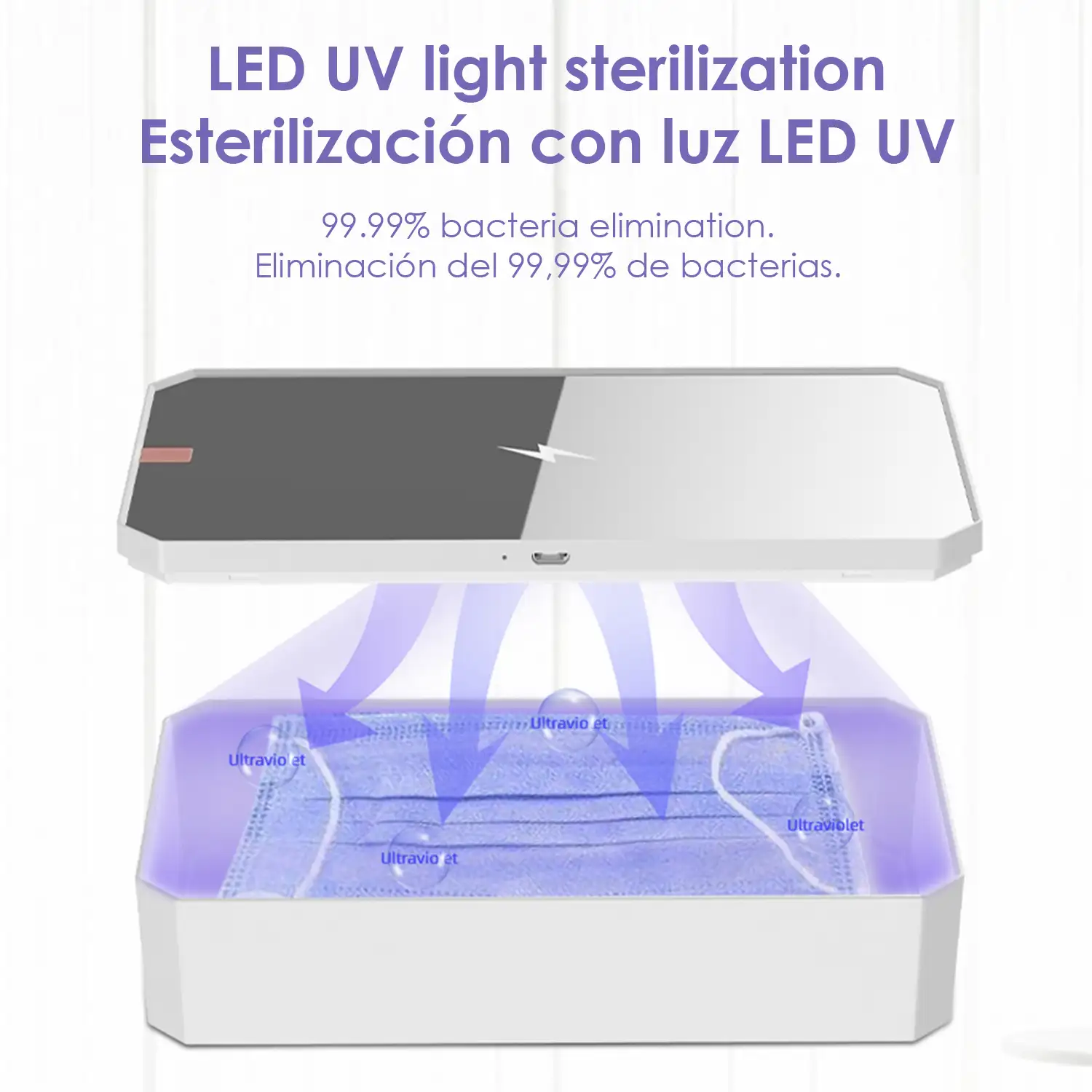 Esterelizador UV LED con cargador inalámbrico y espejo de maquillaje