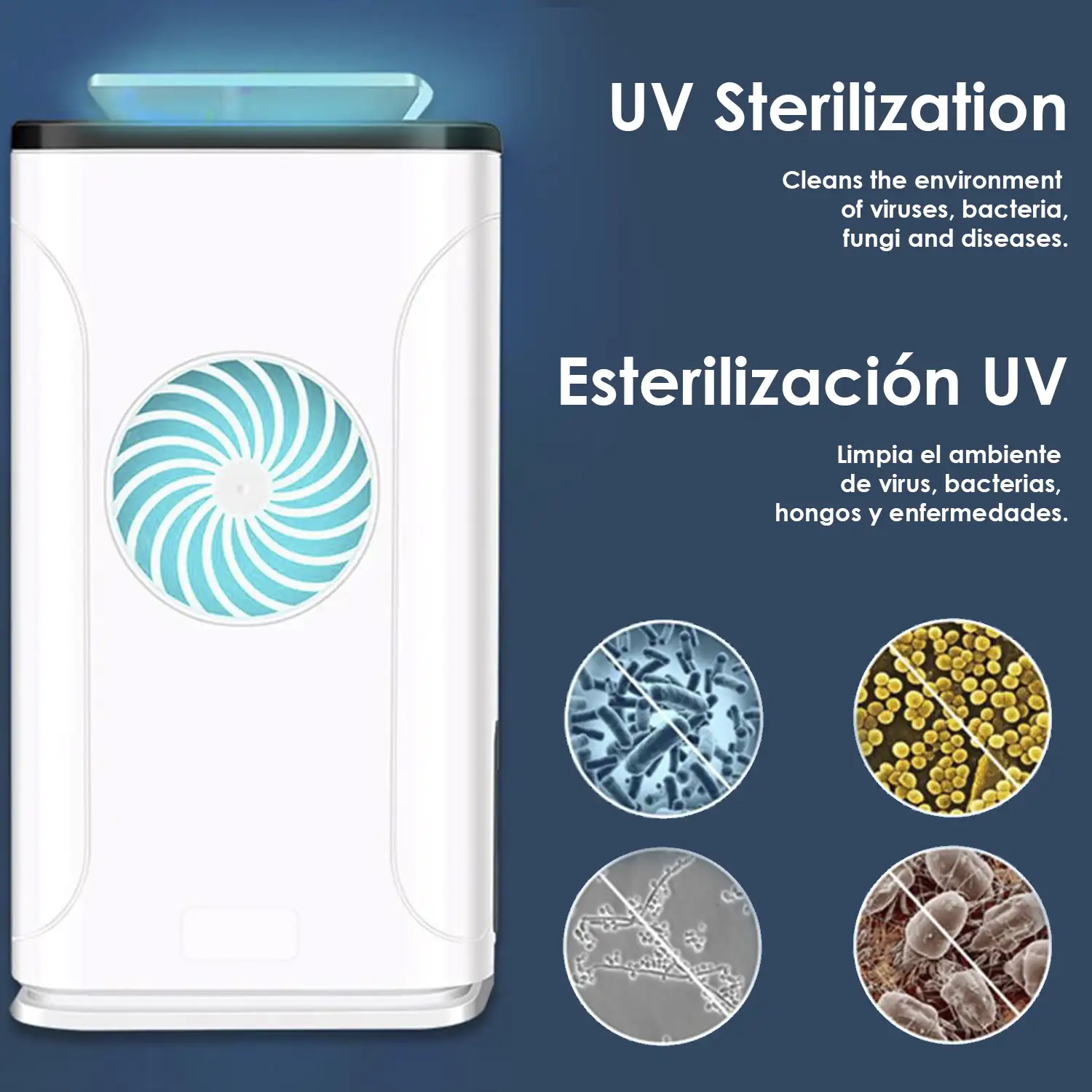 Purificación de aire con aniones de ozono desodorizante, esterilización ultravioleta, eliminación de formaldehido y filtro HEPA.