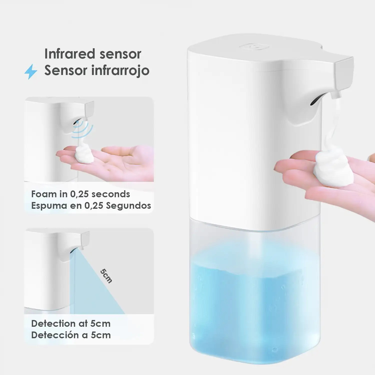 Dispensador automático por infrarrojos de jabón y gel, 300ml