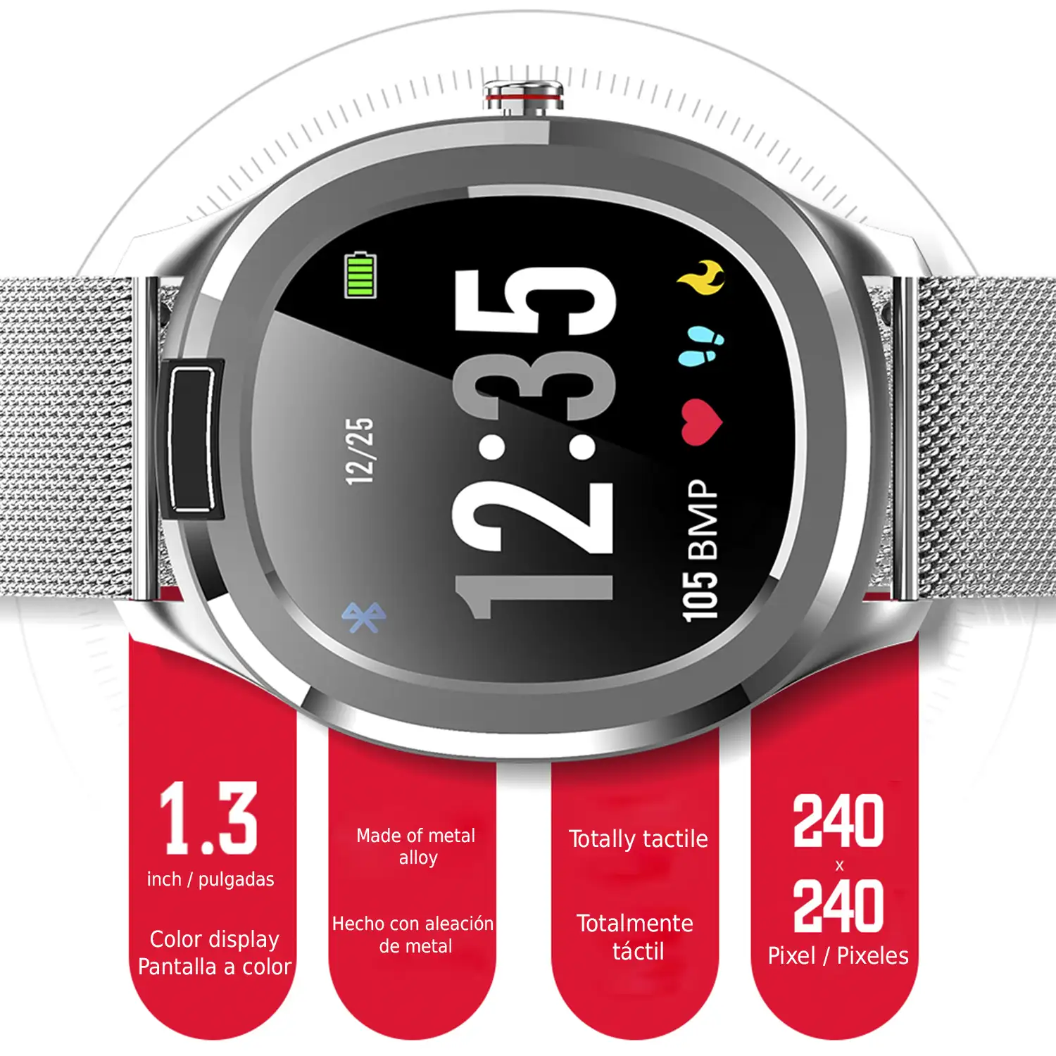 Brazalete inteligente T01 con medición de temperatura corporal, tensión y O2 en sangre