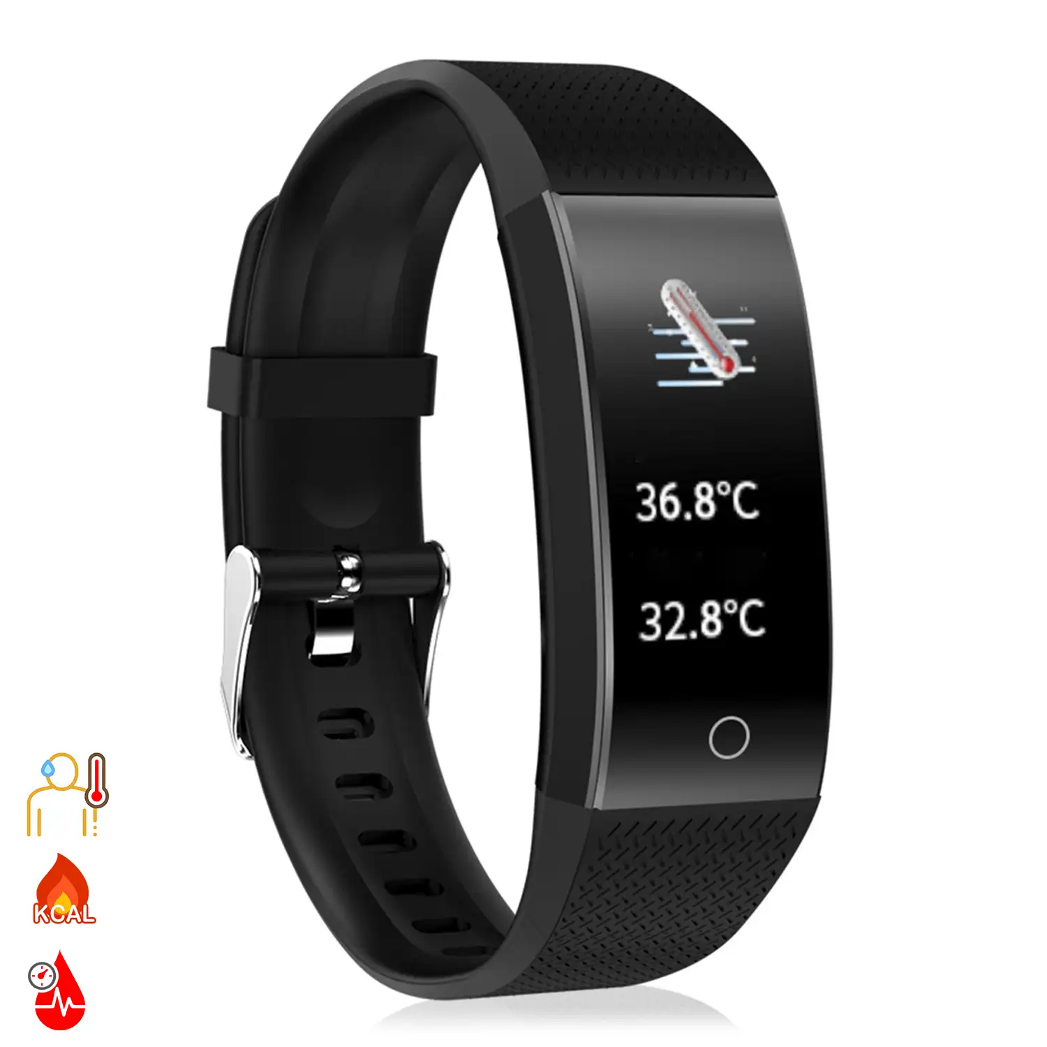 Brazalete inteligente QW18T con medición de temperatura corporal, monitor cardíaco y modo multideporte.