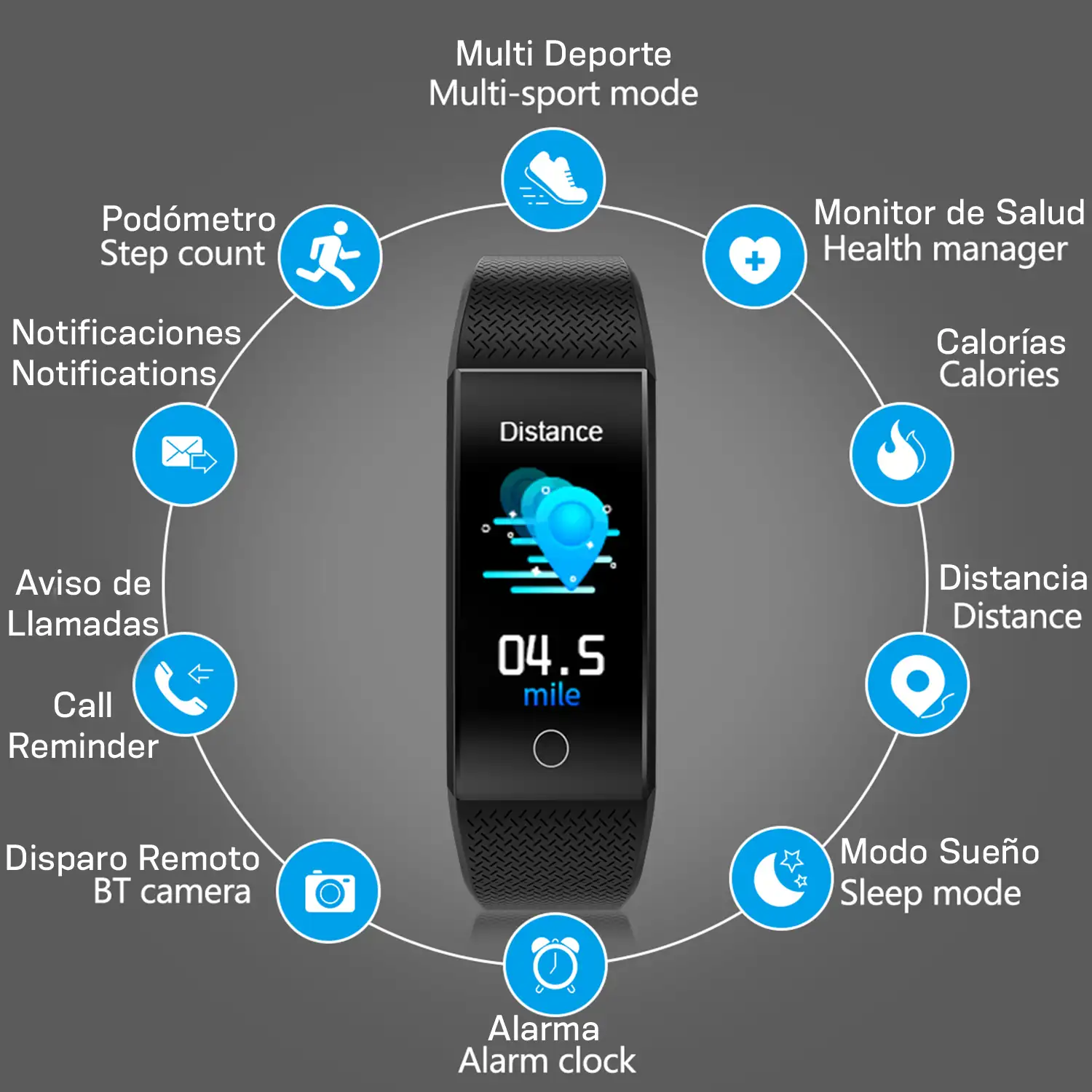 Brazalete inteligente QW18T con medición de temperatura corporal, monitor cardíaco y modo multideporte.