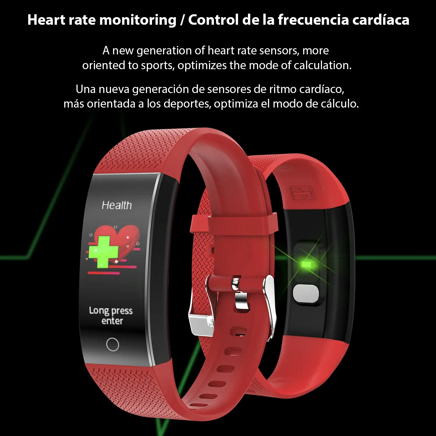 Brazalete inteligente QW18T con medición de temperatura corporal, monitor cardíaco y modo multideporte.