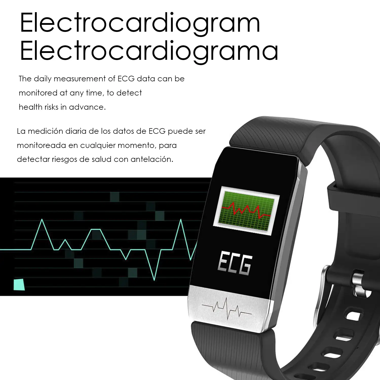 Brazalete inteligente F112 con medición de temperatura corporal, electrocardiograma, tensión y O2 en sangre