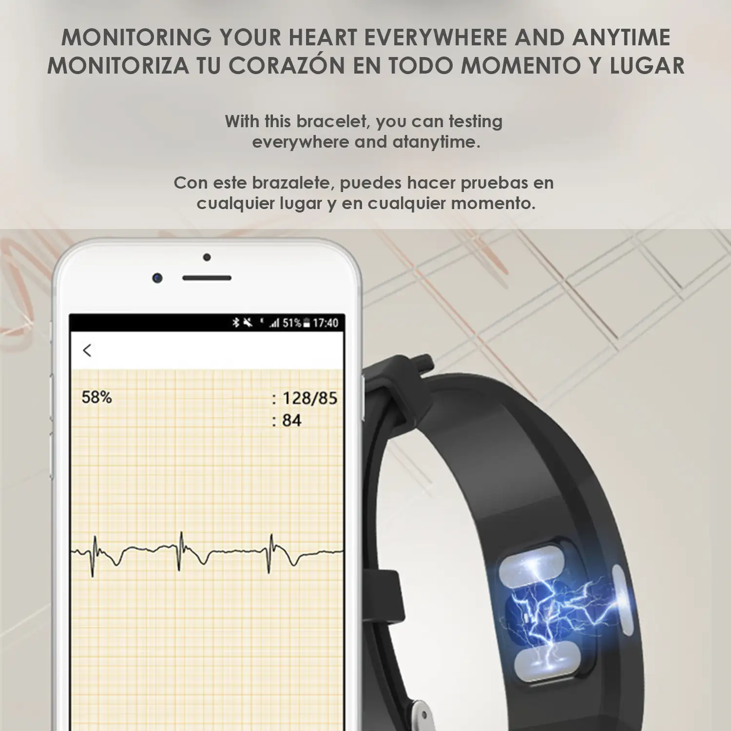 Brazalete inteligente P3A con medición de temperatura corporal, electrocardiograma y tensión arterial