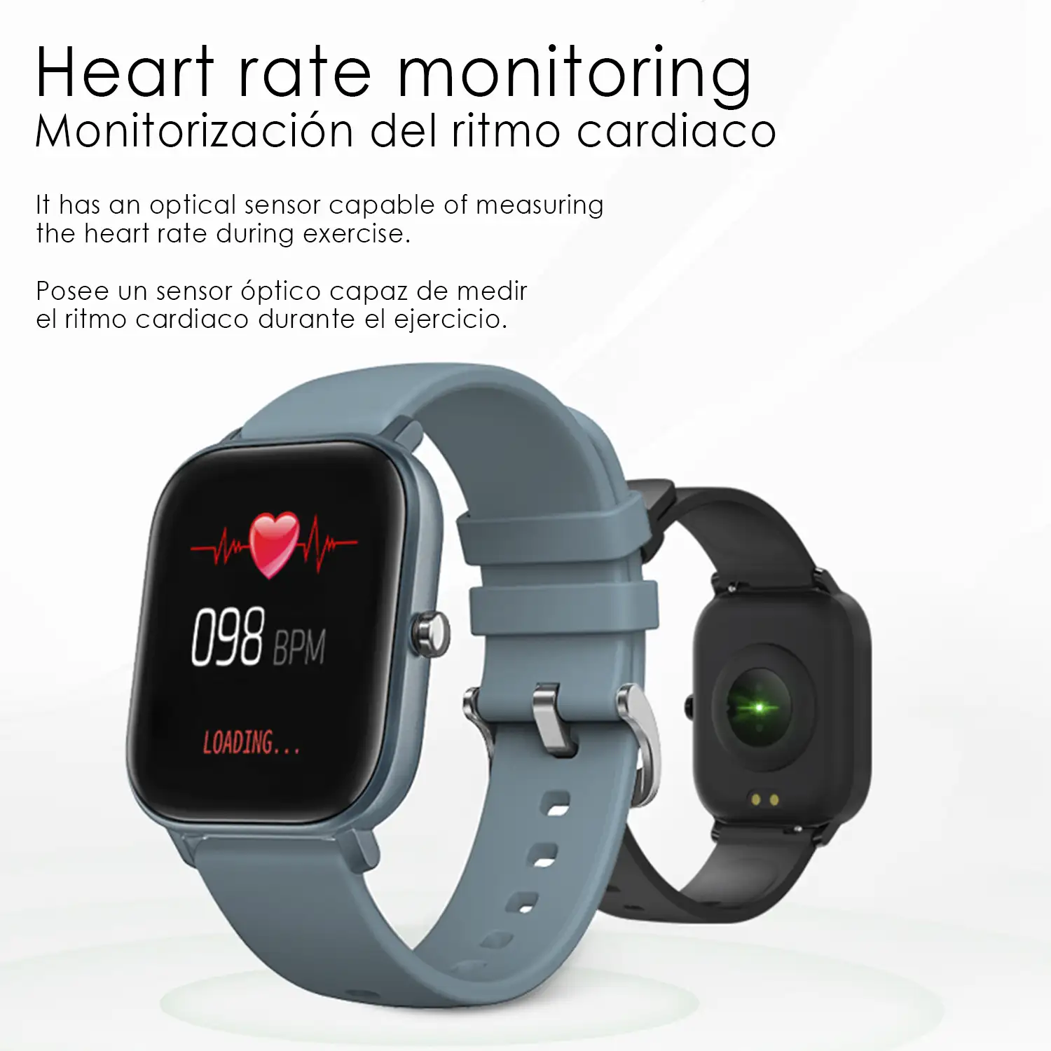 Smartwatch AK-P8 con monitorización de ritmo cardiaco, presión sanguínea, oxígeno en sangre, modo multideportivo y notificaciones.