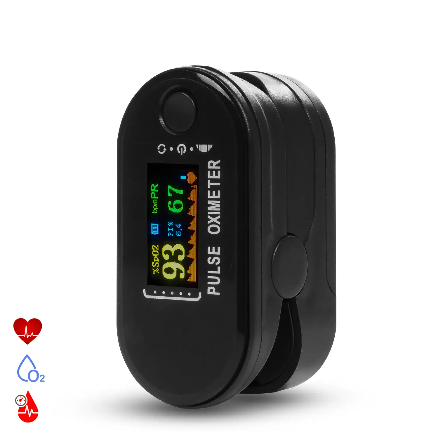 Pulsómetro digital con monitor cardiaco inalámbrico y oxímetro.