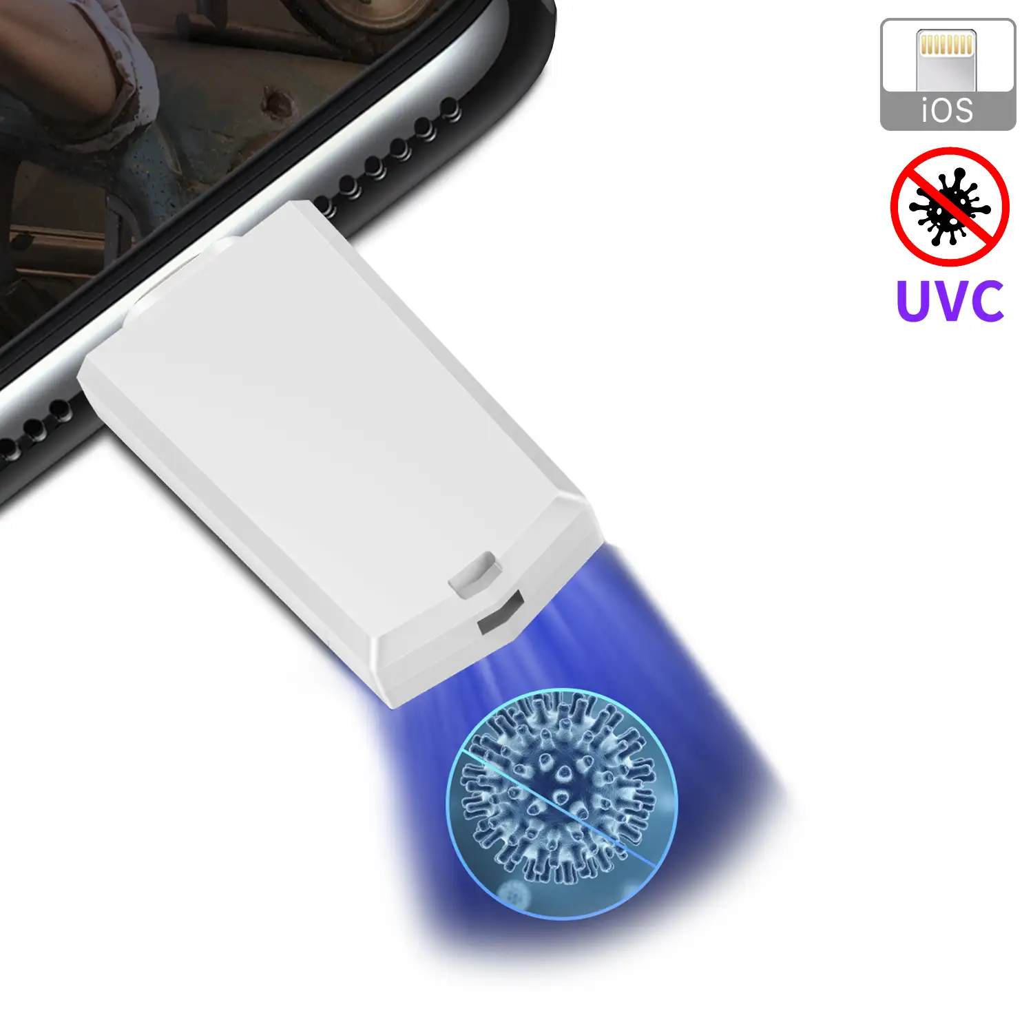 Desinfectante UVC ultravioleta para Smartphone con conexión lightning 8 pins (iOS)