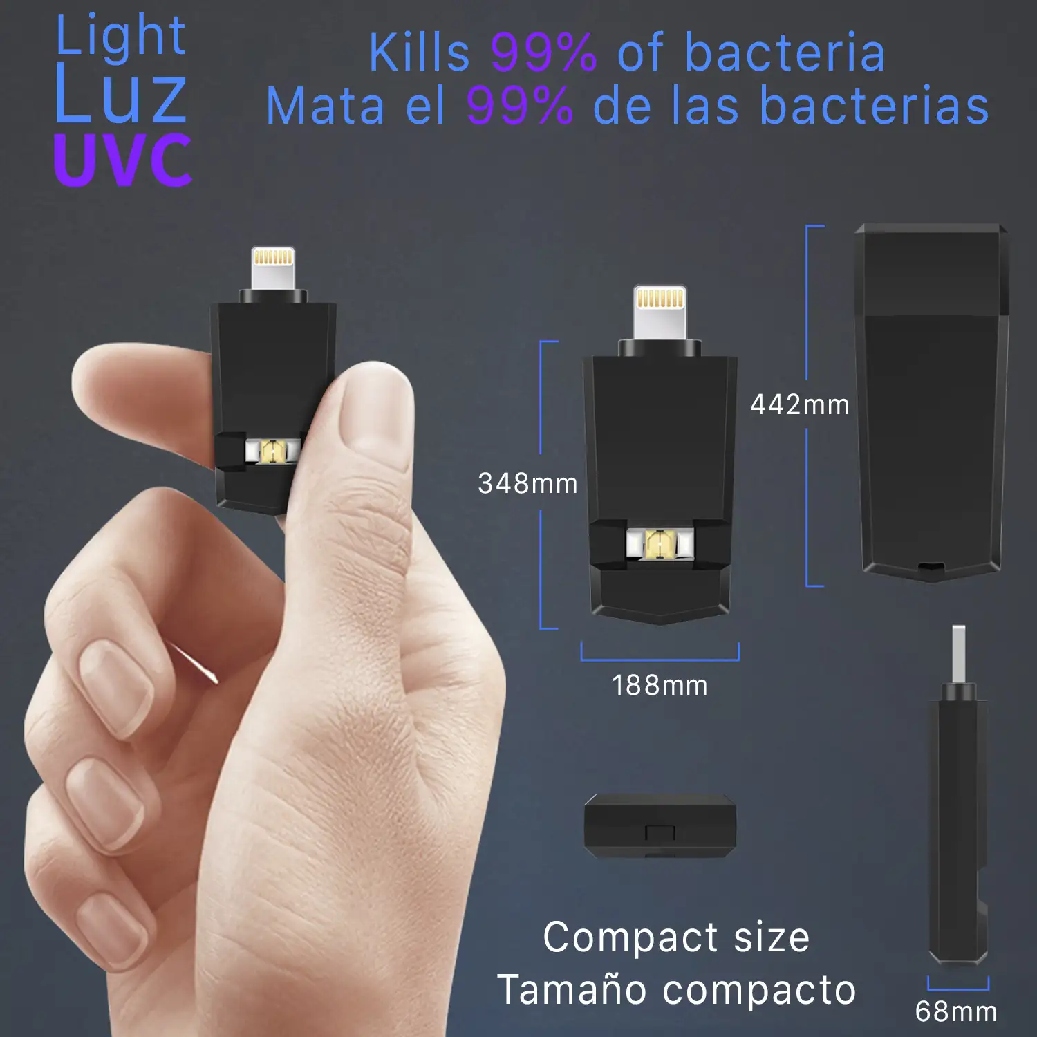 Desinfectante UVC ultravioleta para Smartphone con conexión lightning 8 pins (iOS)