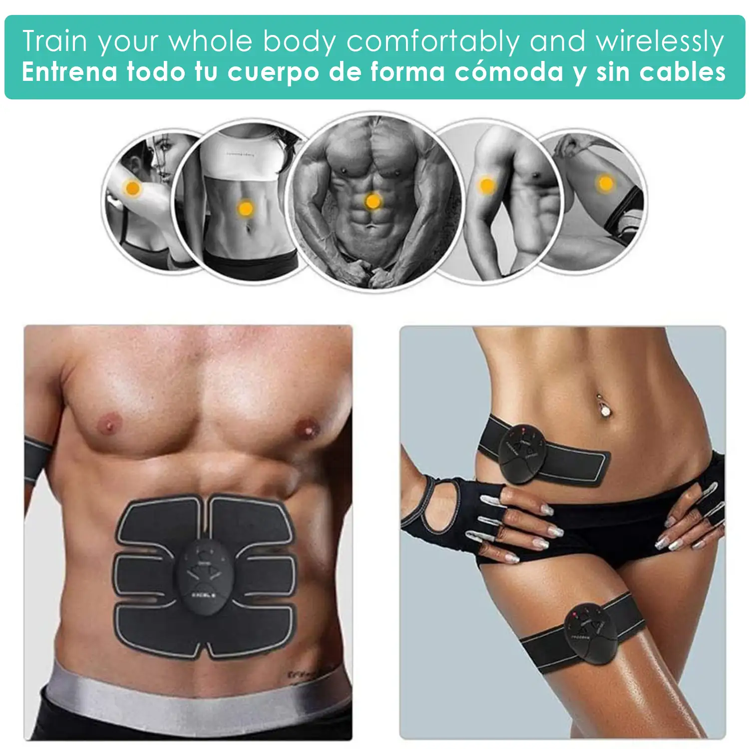 Electroestimulador muscular para abdominales, pierna, brazo. Masajeador eléctrico cinturón estimulador tonificador.