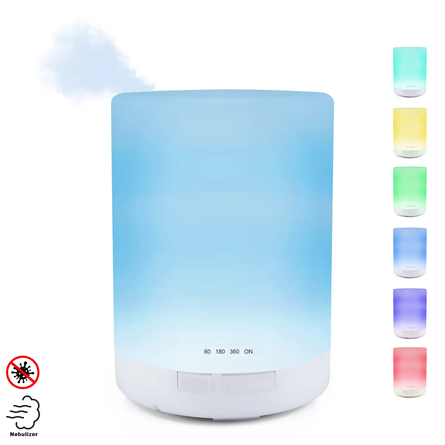 Nebulizador esterilizaodr (admite hidroalcohol) multifunción 300 ml. Blanco con función multicolor. Luz led nocturna.Humidificador.