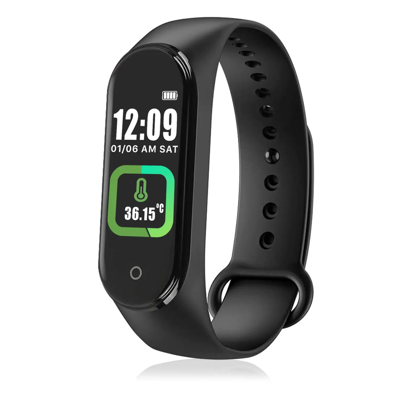 Brazalete inteligente Bluetooth AK-M4 PRO con medición de temperatura corporal, monitor cardiaco, monitor de presion arterial y modo multideporte.