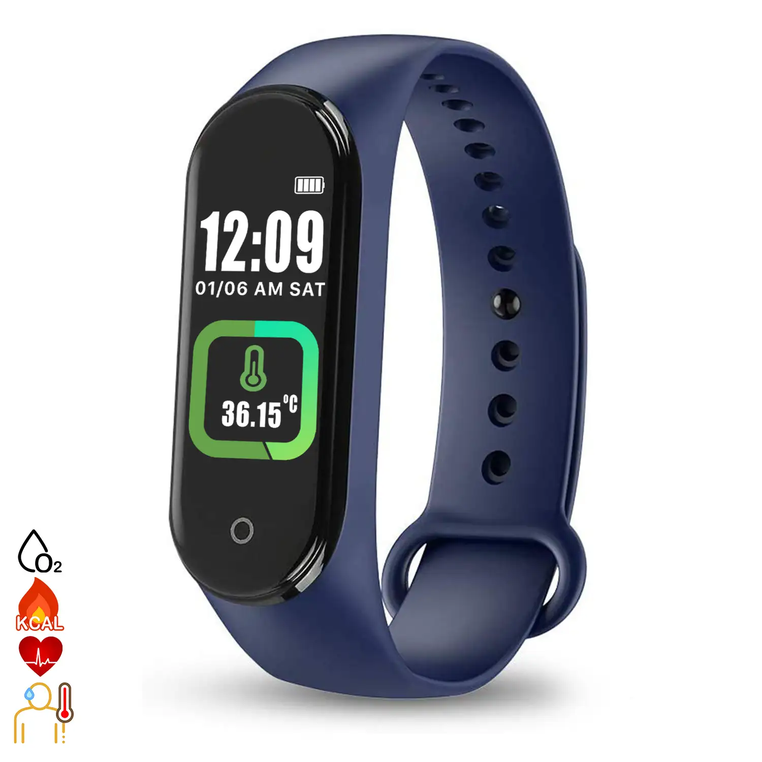 Brazalete inteligente Bluetooth AK-M4 PRO con medición de temperatura corporal, monitor cardiaco, monitor de presion arterial y modo multideporte.