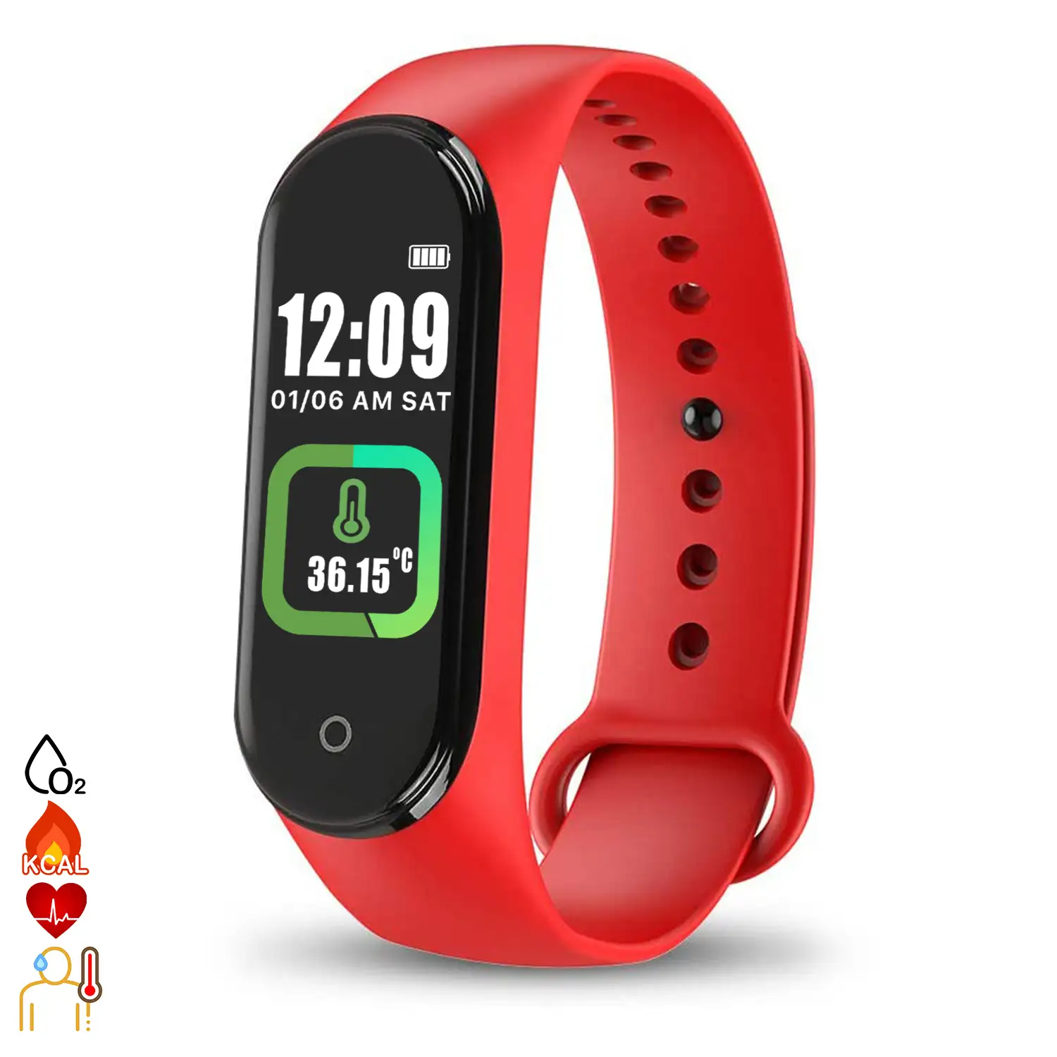 Brazalete inteligente Bluetooth AK-M4 PRO con medición de temperatura corporal, monitor cardiaco, monitor de presion arterial y modo multideporte.