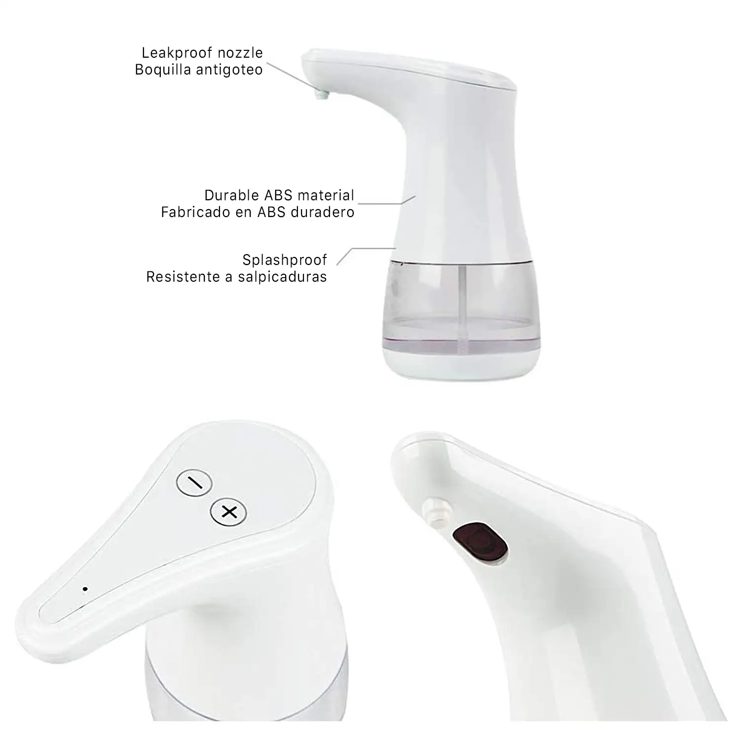 Dispensador automático por infrarojos con dosis regulable para gel hidroalcólico o jabón por goteo de 360ml.