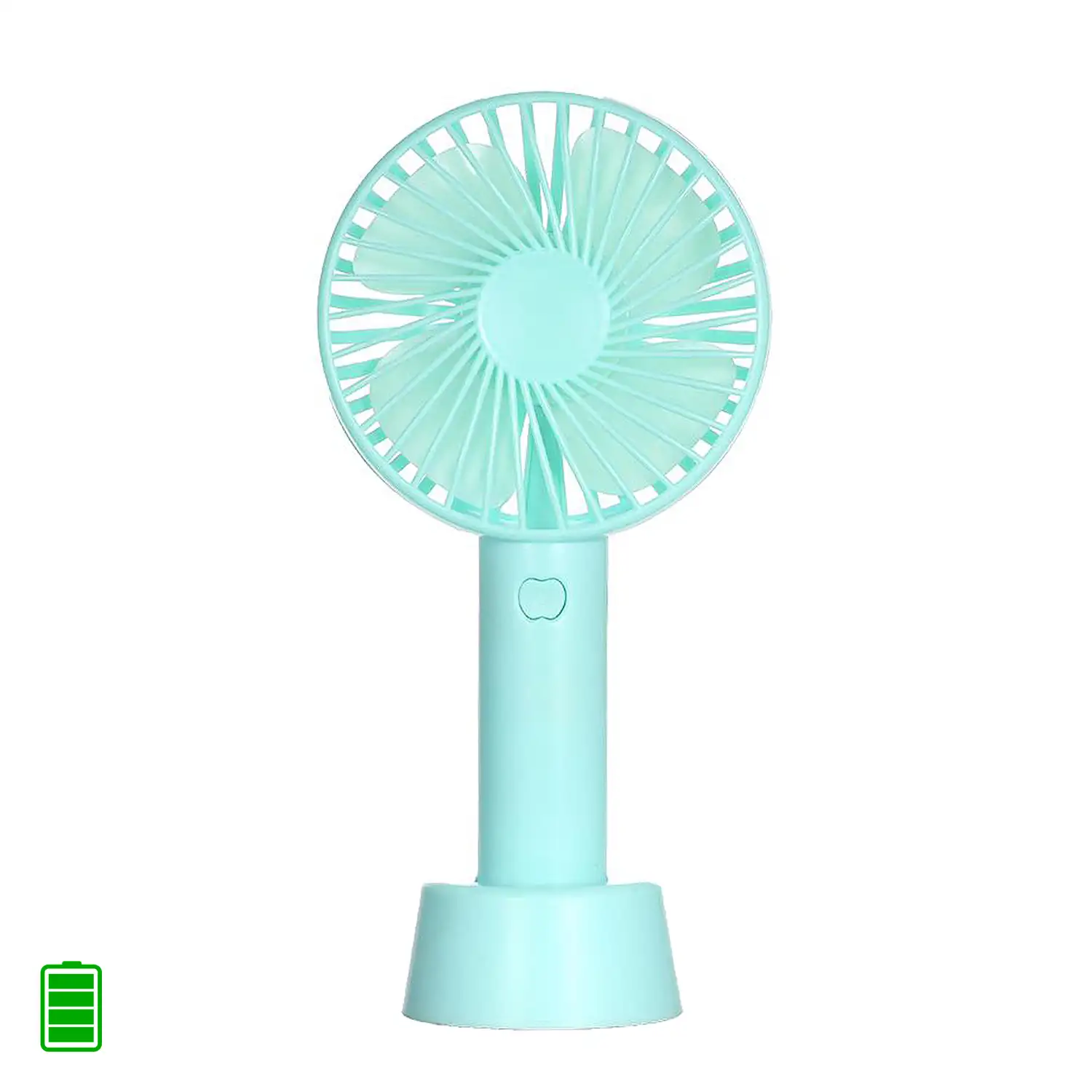 Mini ventilador de mano con bateria recargable con base para mesa.