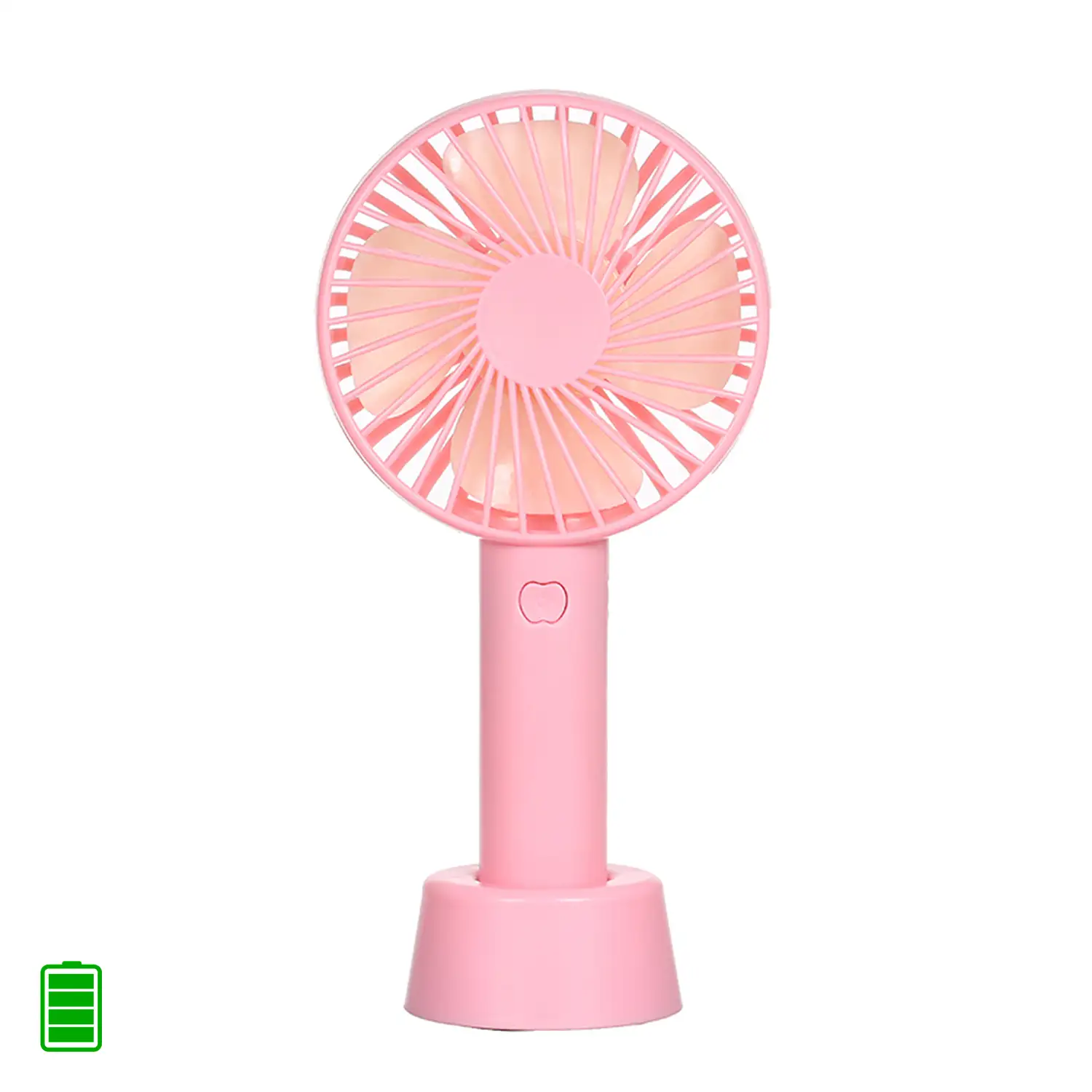 Mini ventilador de mano con bateria recargable con base para mesa.