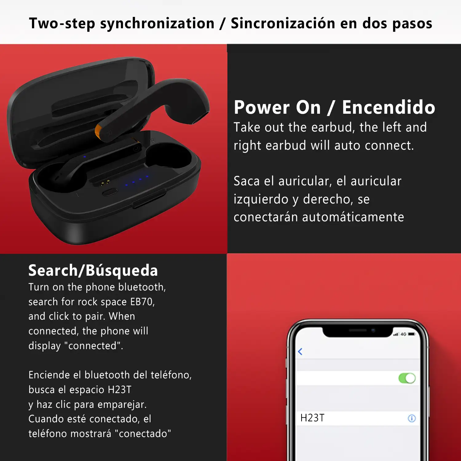 Auriculares TWS H23T Bluetooth 5.0 con display de carga. Caja de 300 mah+ auriculares con 30 mah.