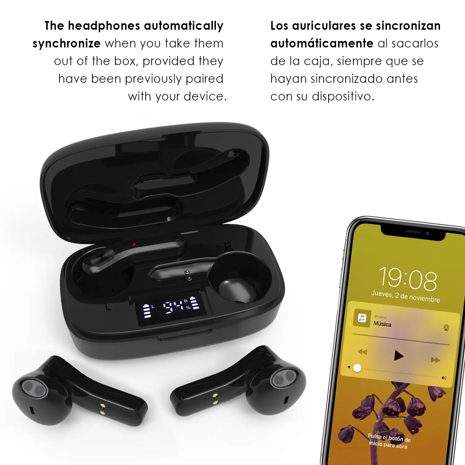 Auriculares TWS H22T Bluetooth 5.1 con display de carga. Caja de 300 mah+ auriculares con 30 mah.