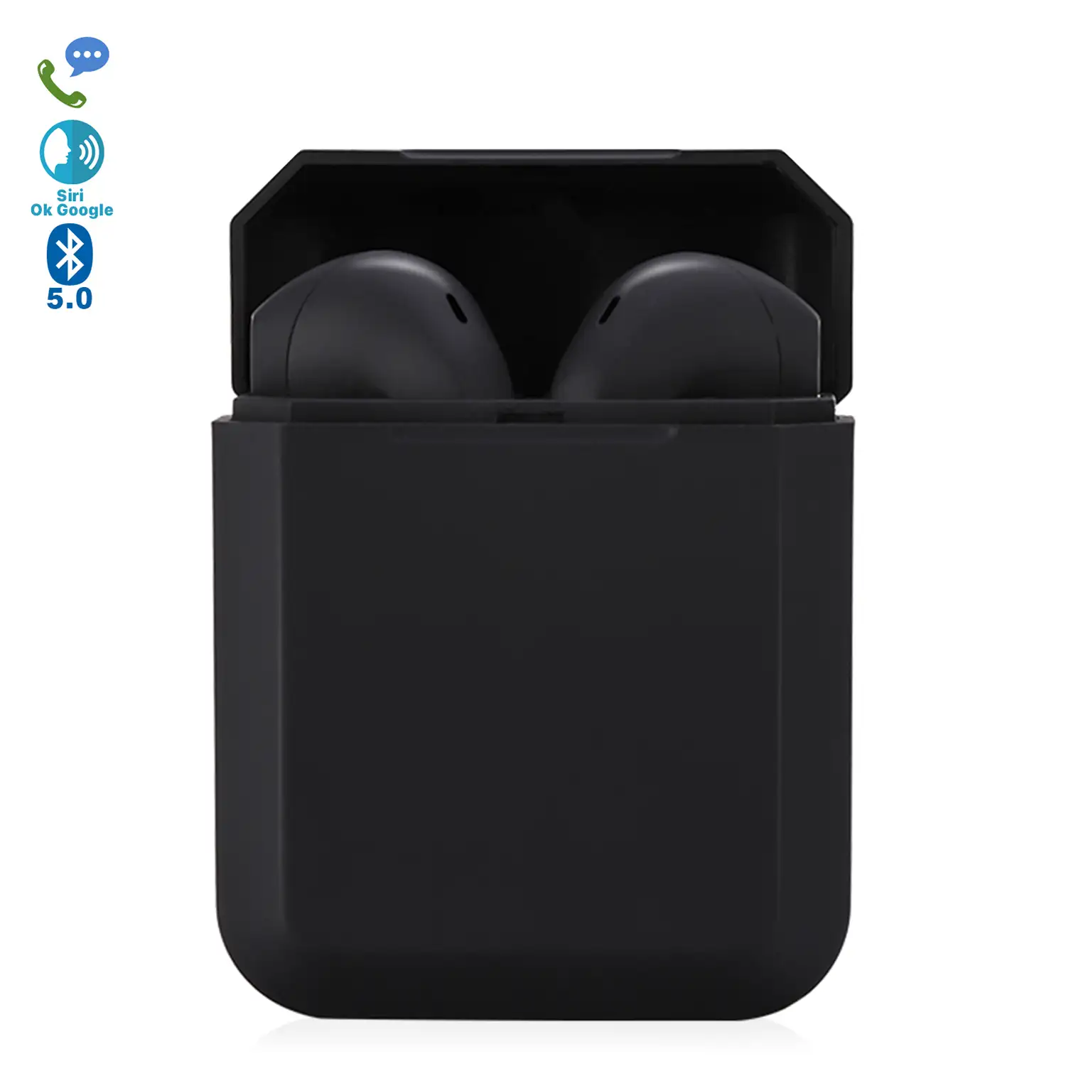Auriculares TWS i2 Bluetooth 5.0 táctil con base de carga diseño ergonómico exclusivo poligonal.Cancelación ruido ambiental.