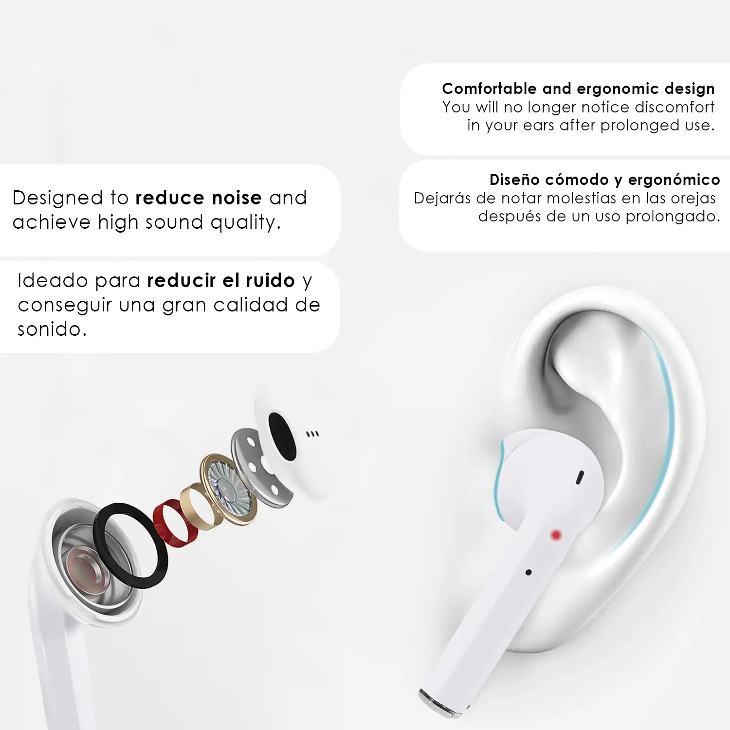 Auriculares TWS i2 Bluetooth 5.0 táctil con base de carga diseño ergonómico exclusivo poligonal.Cancelación ruido ambiental.