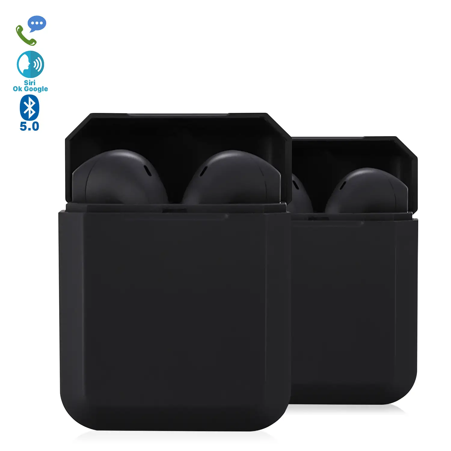 2x Auriculares TWS i2 Bluetooth 5.0 táctil con base de carga diseño ergonómico exclusivo poligonal.Cancelación ruido ambiental.