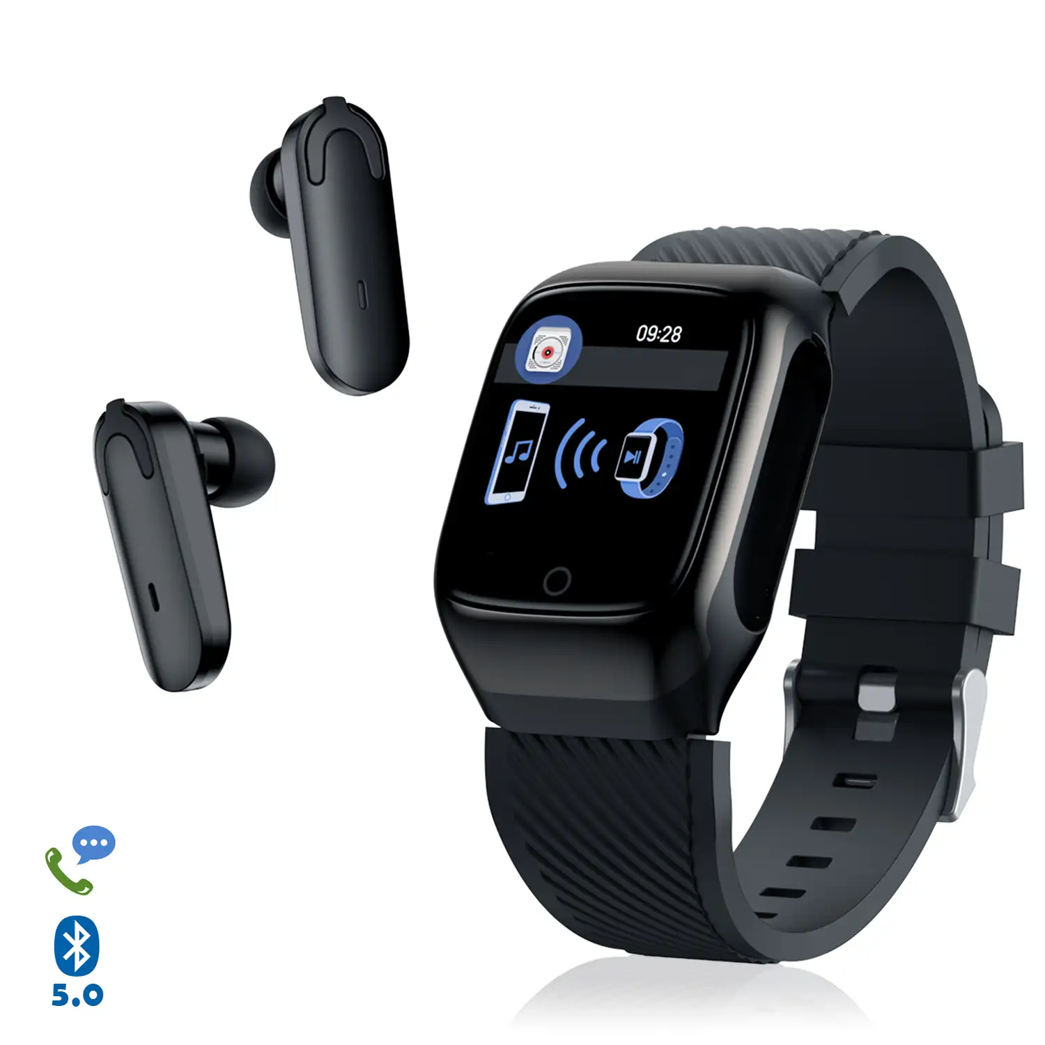 Brazalete inteligente S300 con auriculares Bluetooth TWS integrados, monitor cardíaco y presión sanguínea