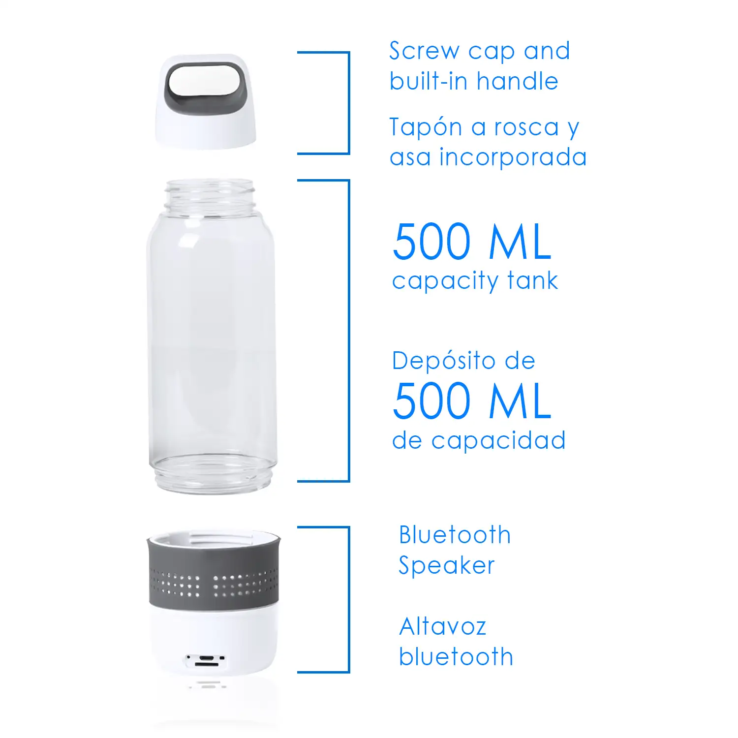 Bidón con Altavoz Padow, 500ml, función de manos libres y lector de micro SD