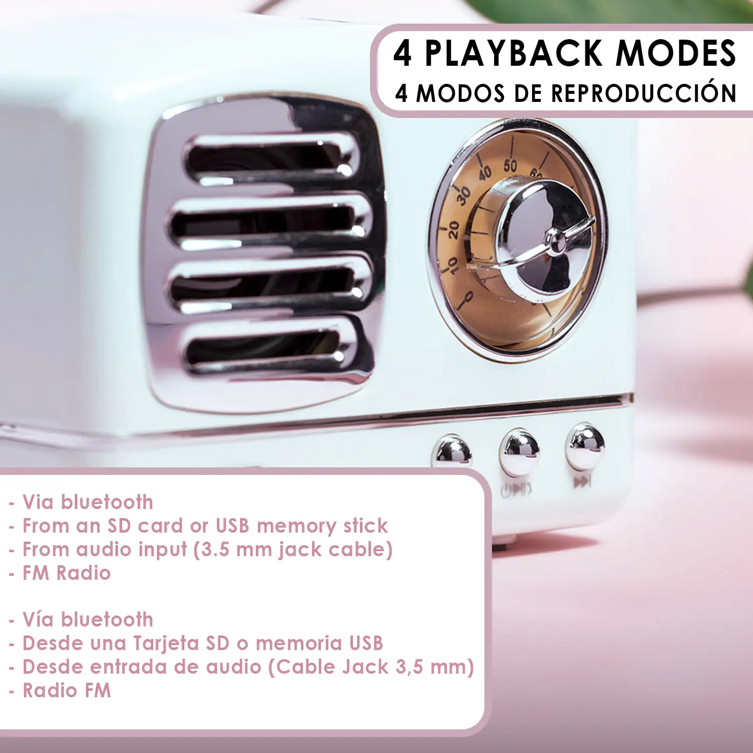 Altavoz bluetooth Klide diseño retro, con radio FM, lector USB y tarjeta micro SD, manos libres