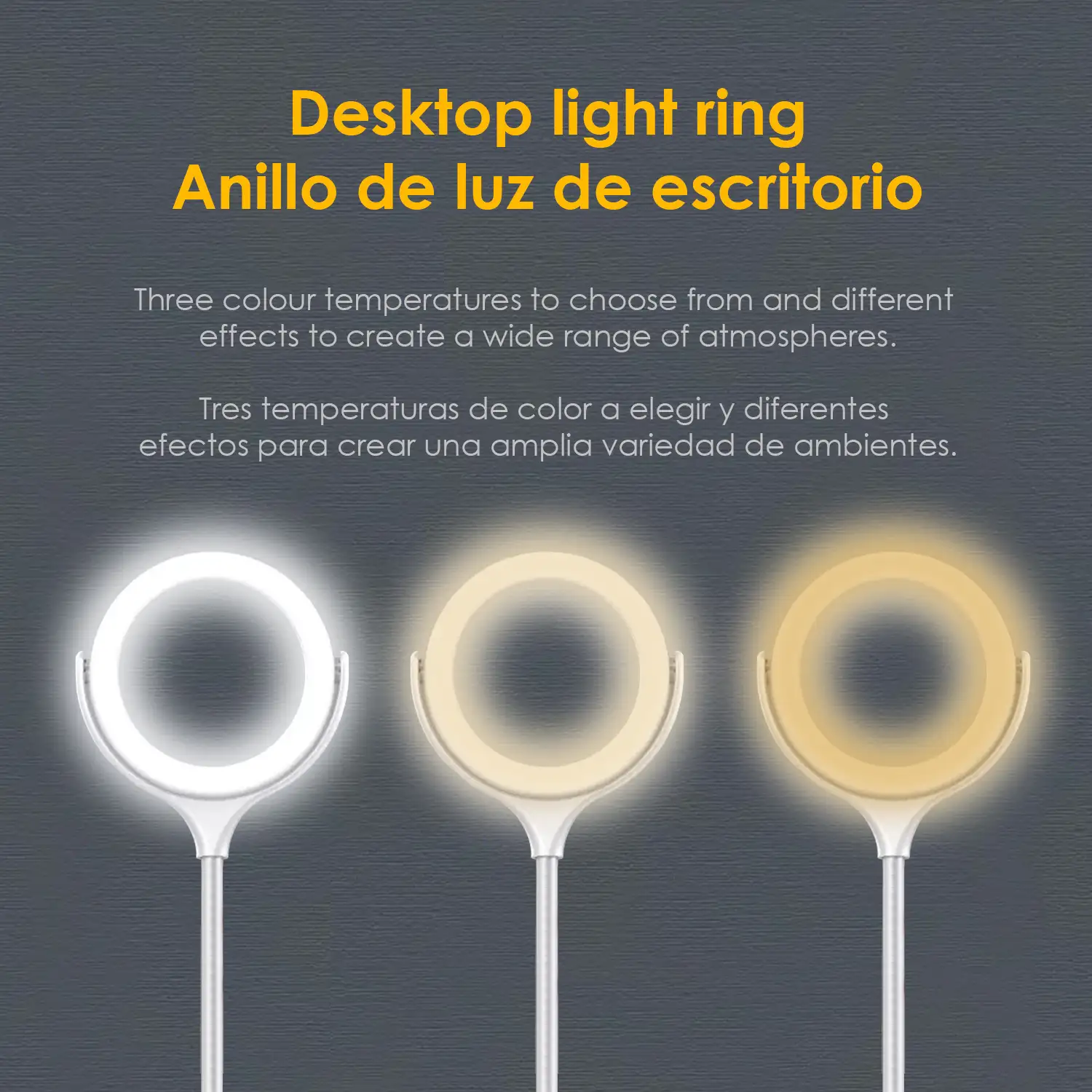 Anillo luz led estudio giratorio 360 de 7 pulgadas (17,9cm) Para grabación y selfies, con soporte smartphone de sobremesa con peana.