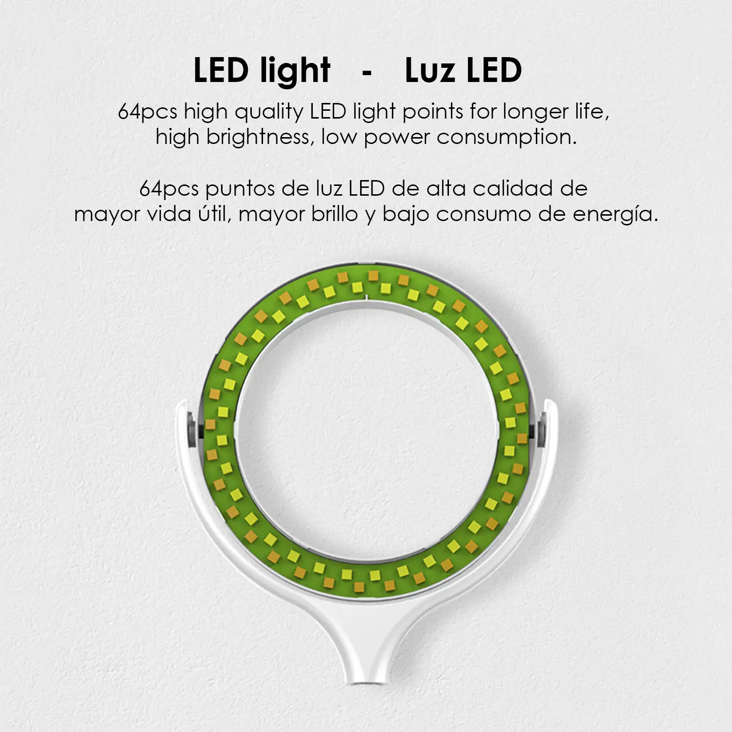 Anillo luz led estudio giratorio 360 de 7 pulgadas (17,9cm) Para grabación y selfies, con soporte smartphone de sobremesa con peana.