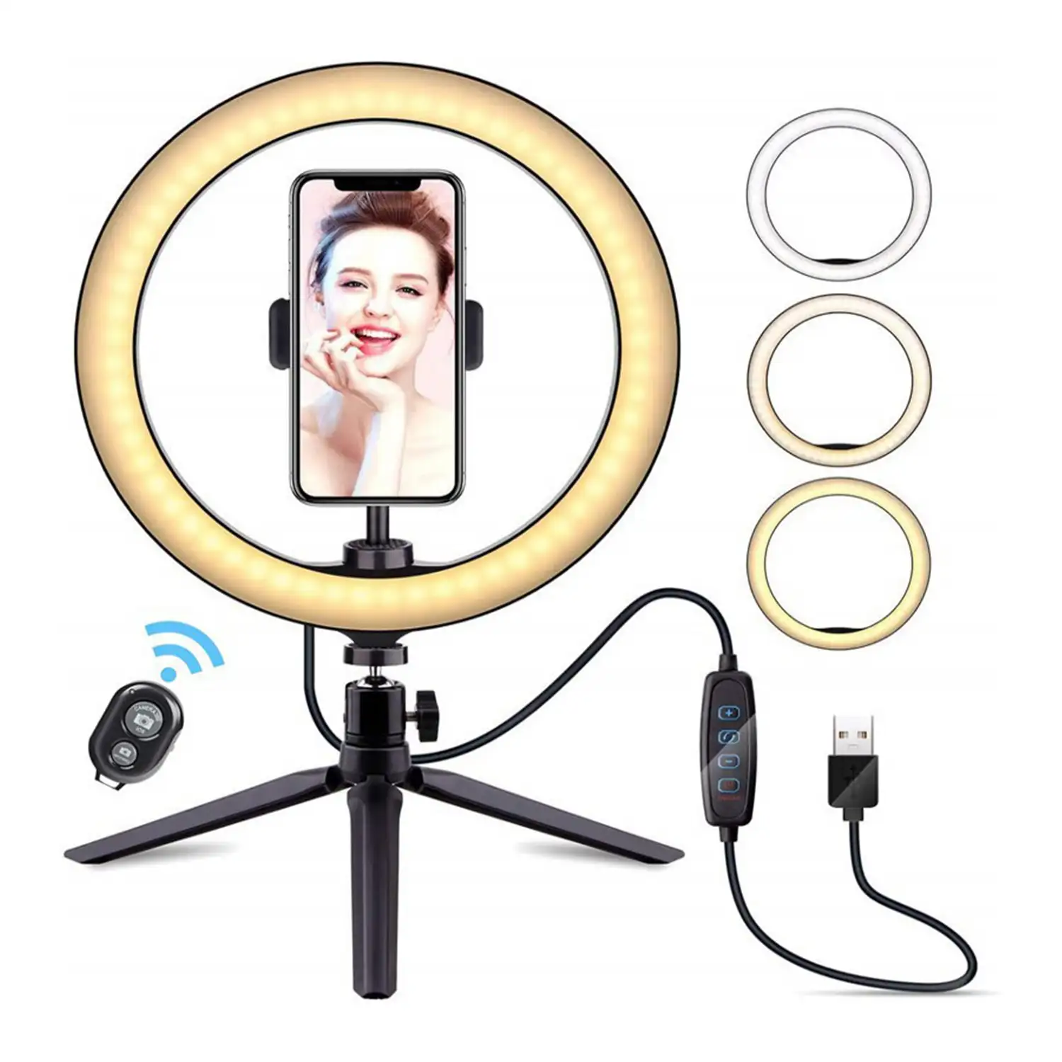 Anillo luz led estudio  giratorio con tripode para selfies y video de 10pulgadas (25,4 cms). Control remoto