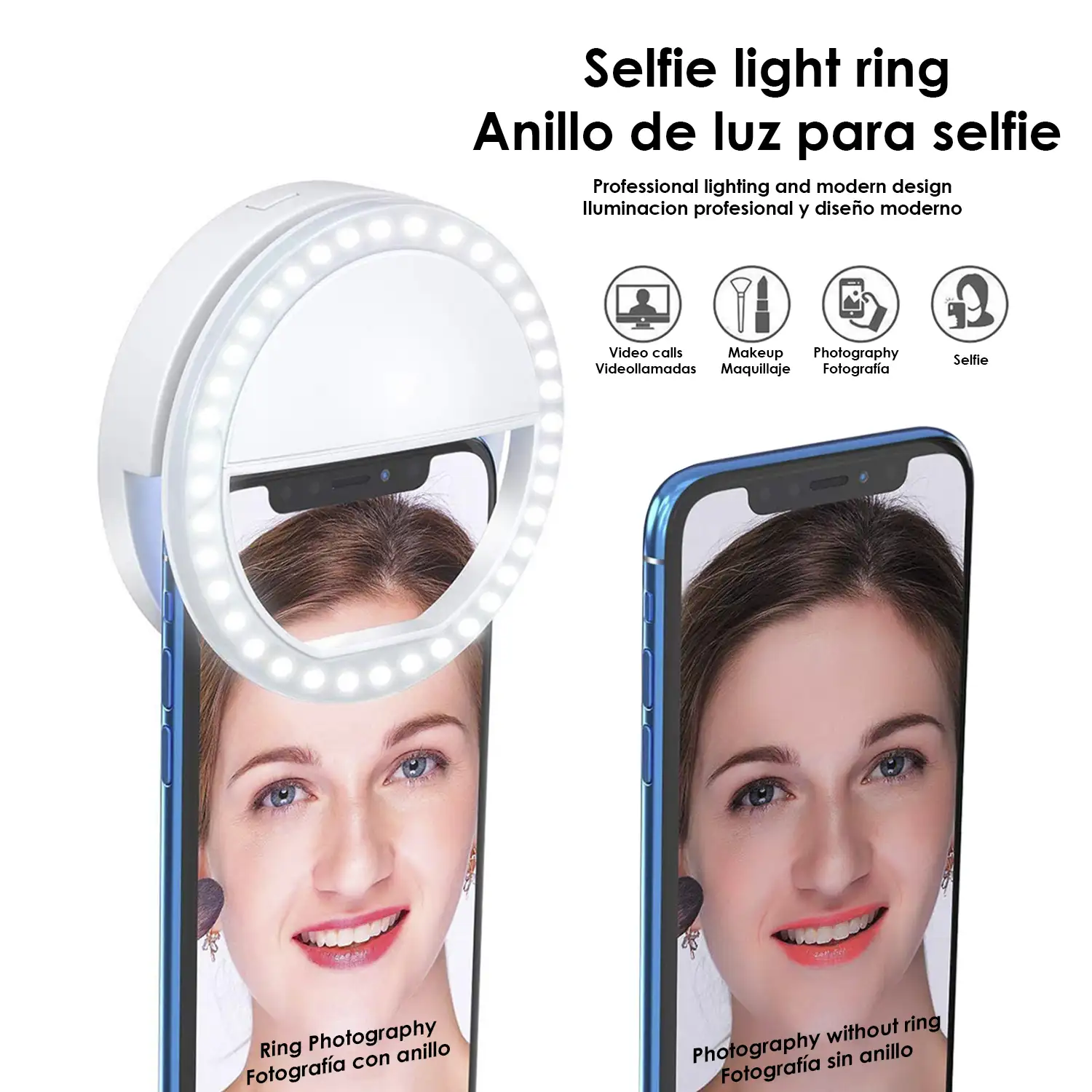 Anillo luz led selfie/video Universal para smartphone